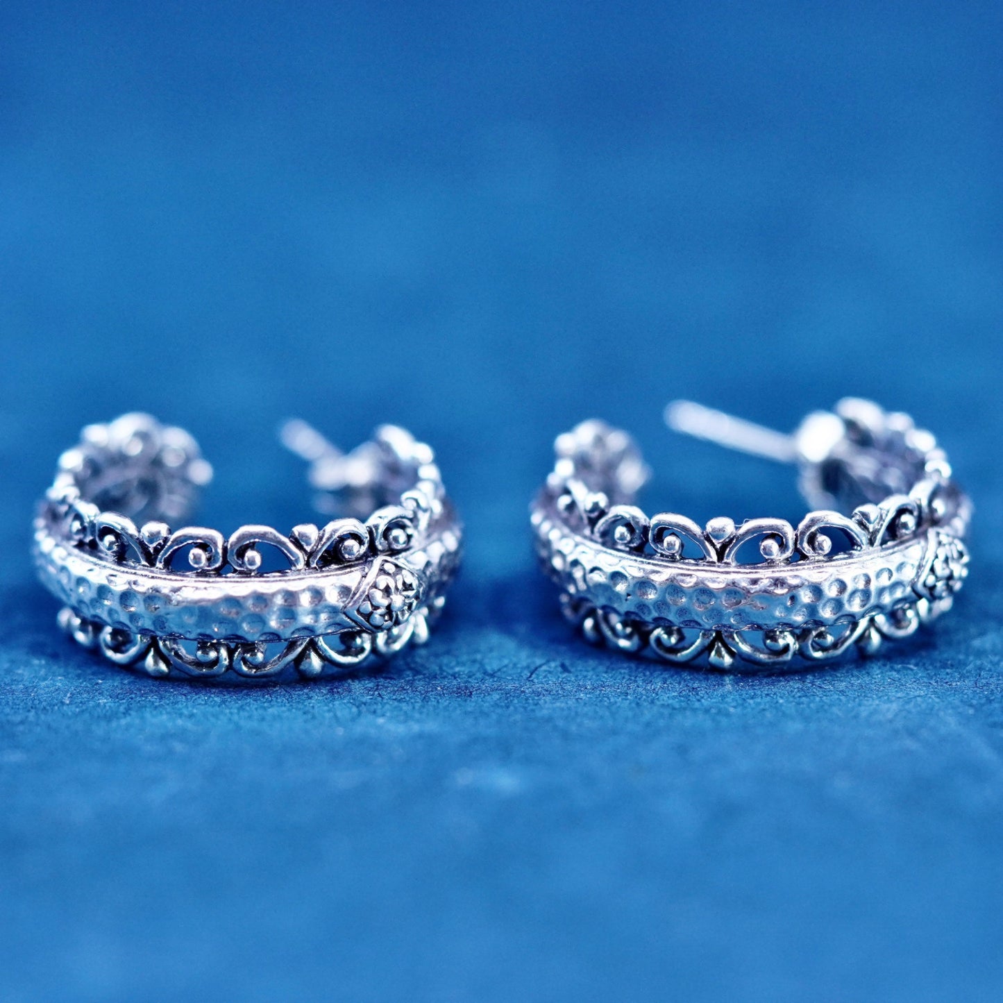 1”, designer Sterling silver handmade earrings, textured 925 huggie studs