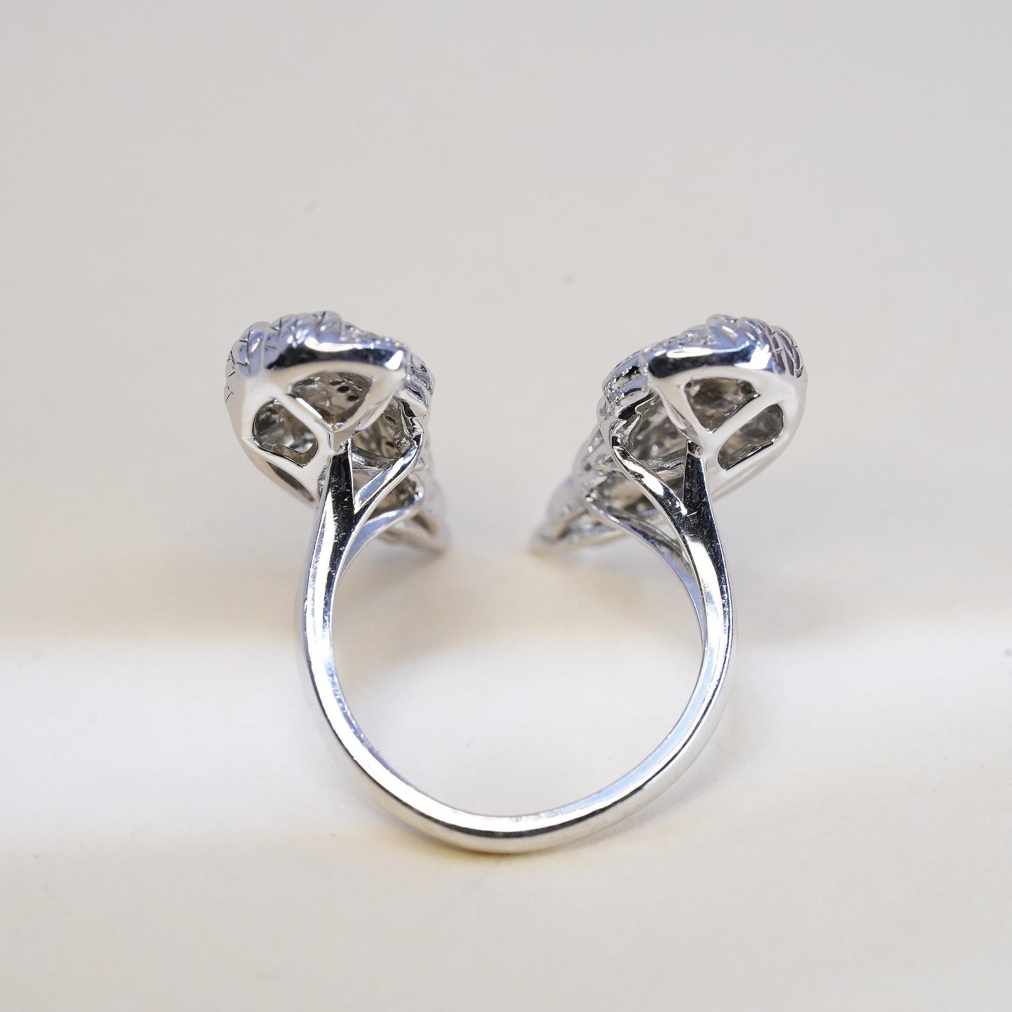 Size adjustable VTG EA sterling 925 silver angel wings ring cluster diamonds