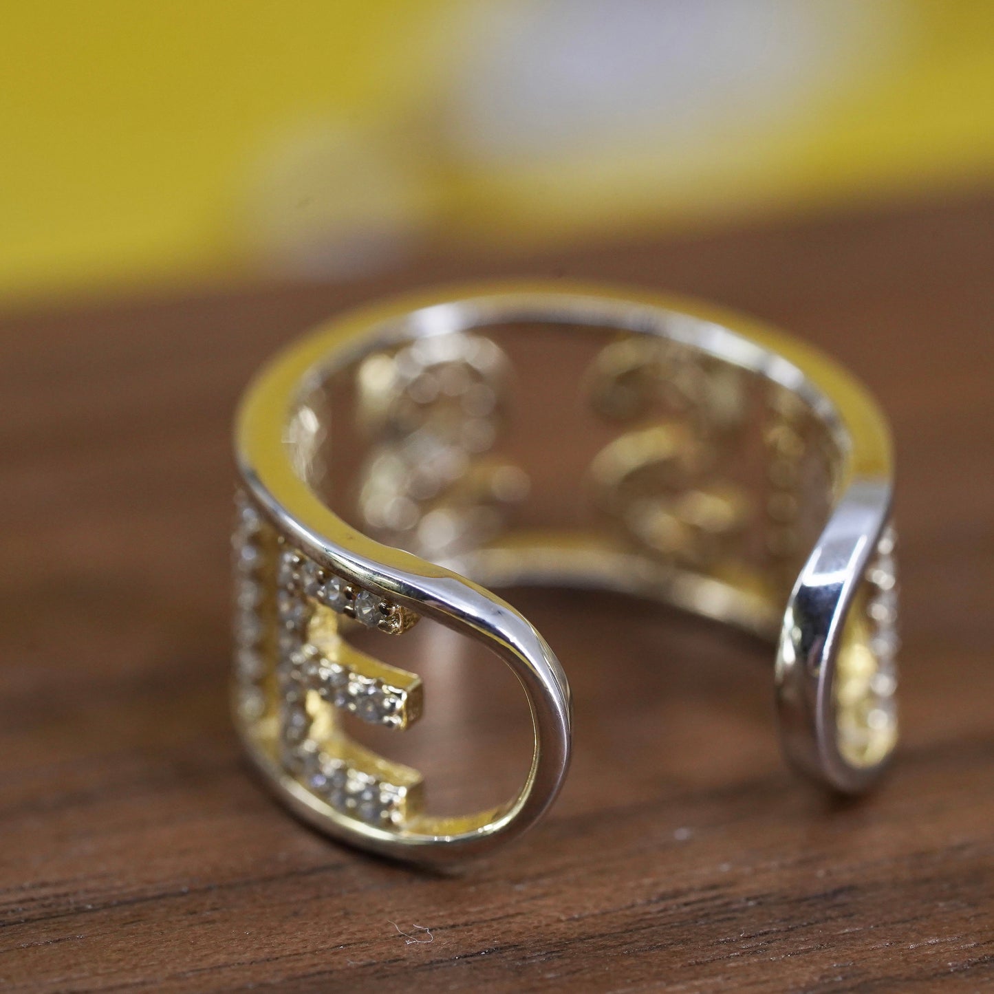 vintage vermeil gold over Sterling silver “Kiss Me” ring, 925 band cluster cz