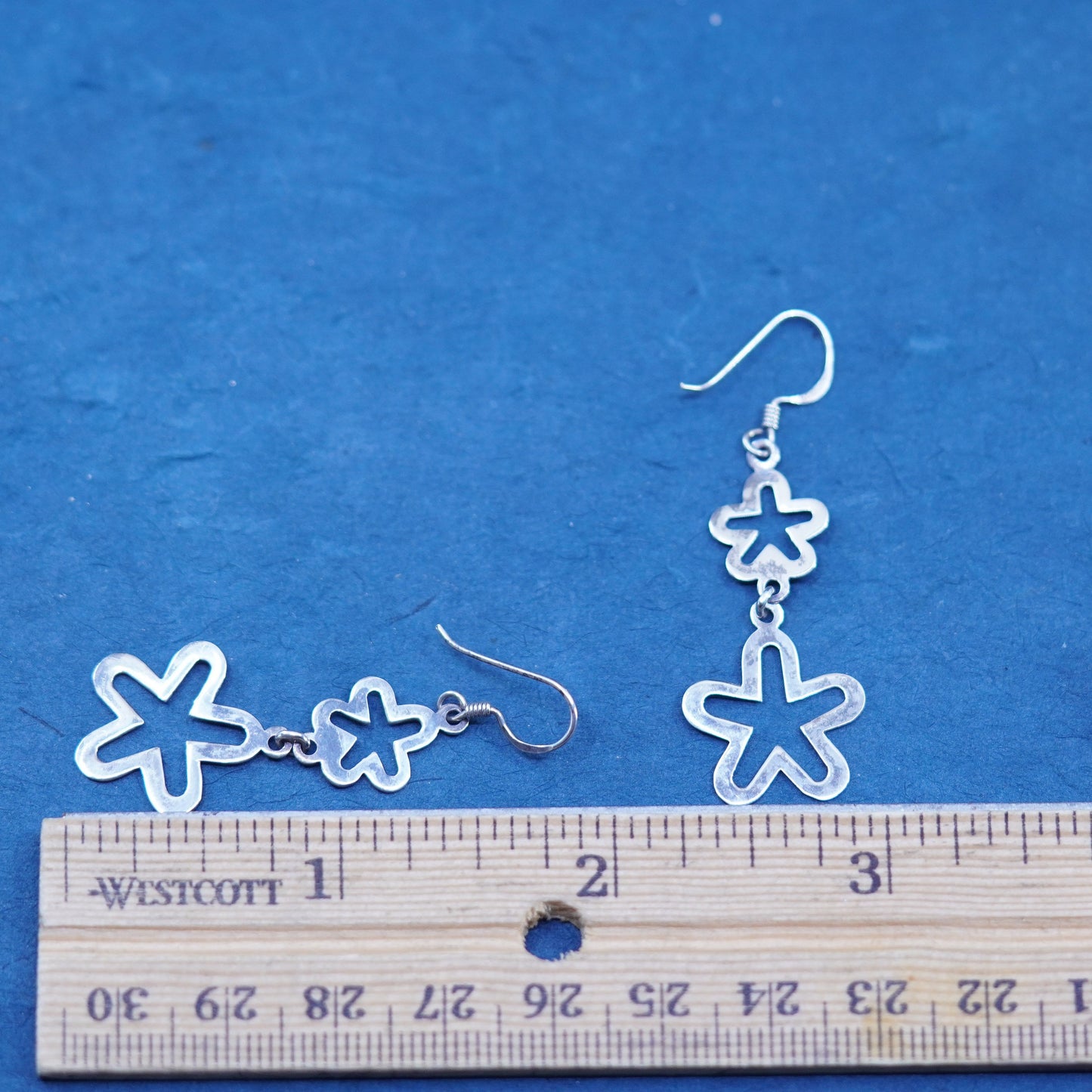 Vintage Sterling silver handmade earrings, 925 flower drops