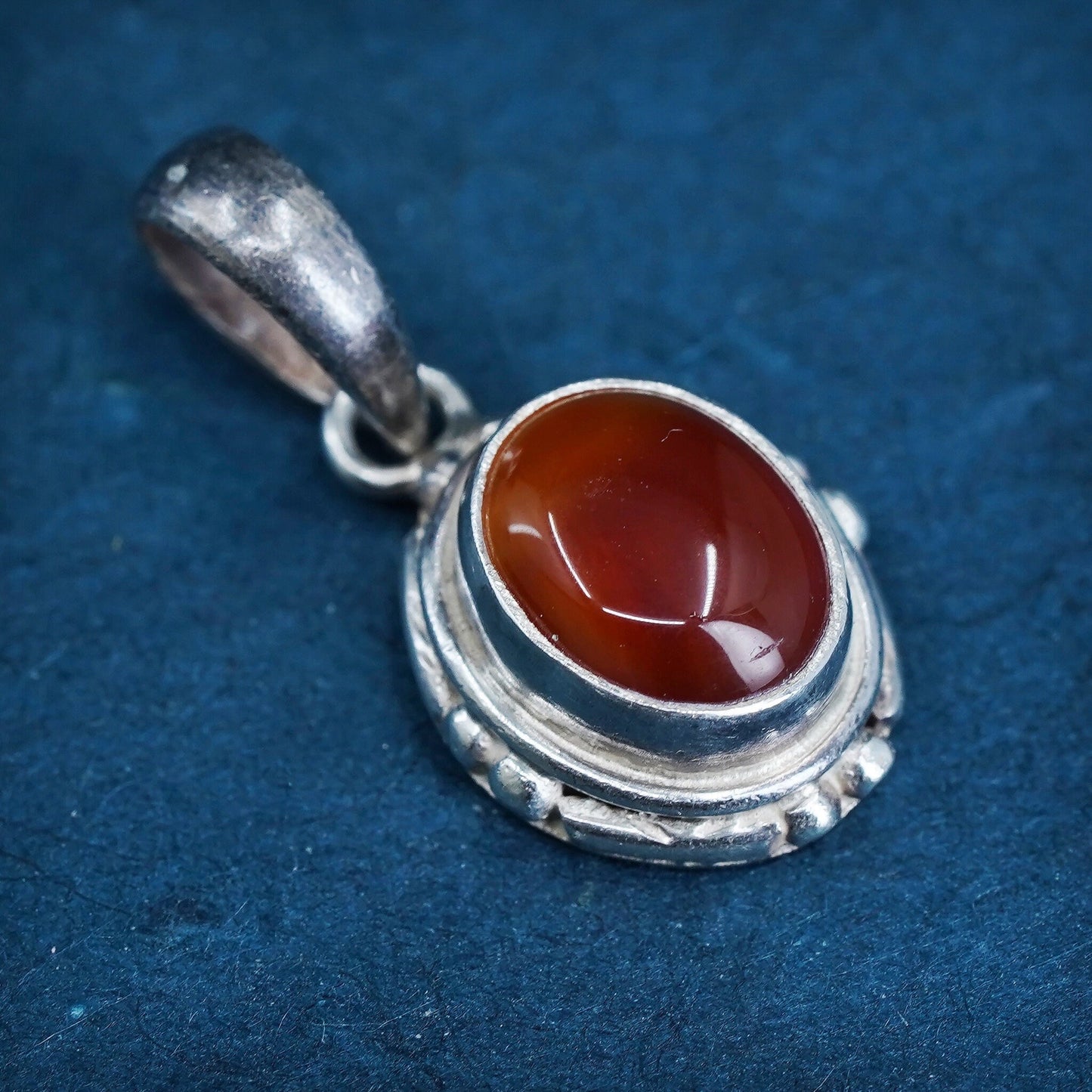 Vintage sterling silver handmade pendant with carnelian