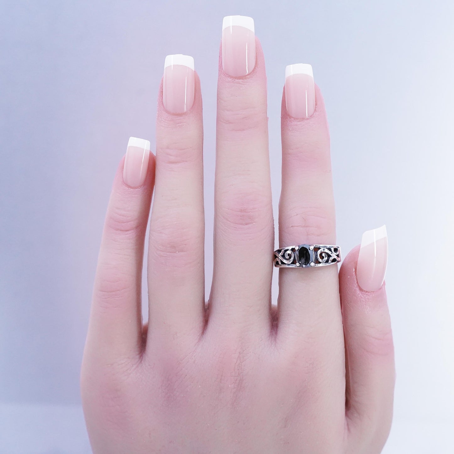 Size 6, vintage Sterling 925 silver handmade ring with hematite
