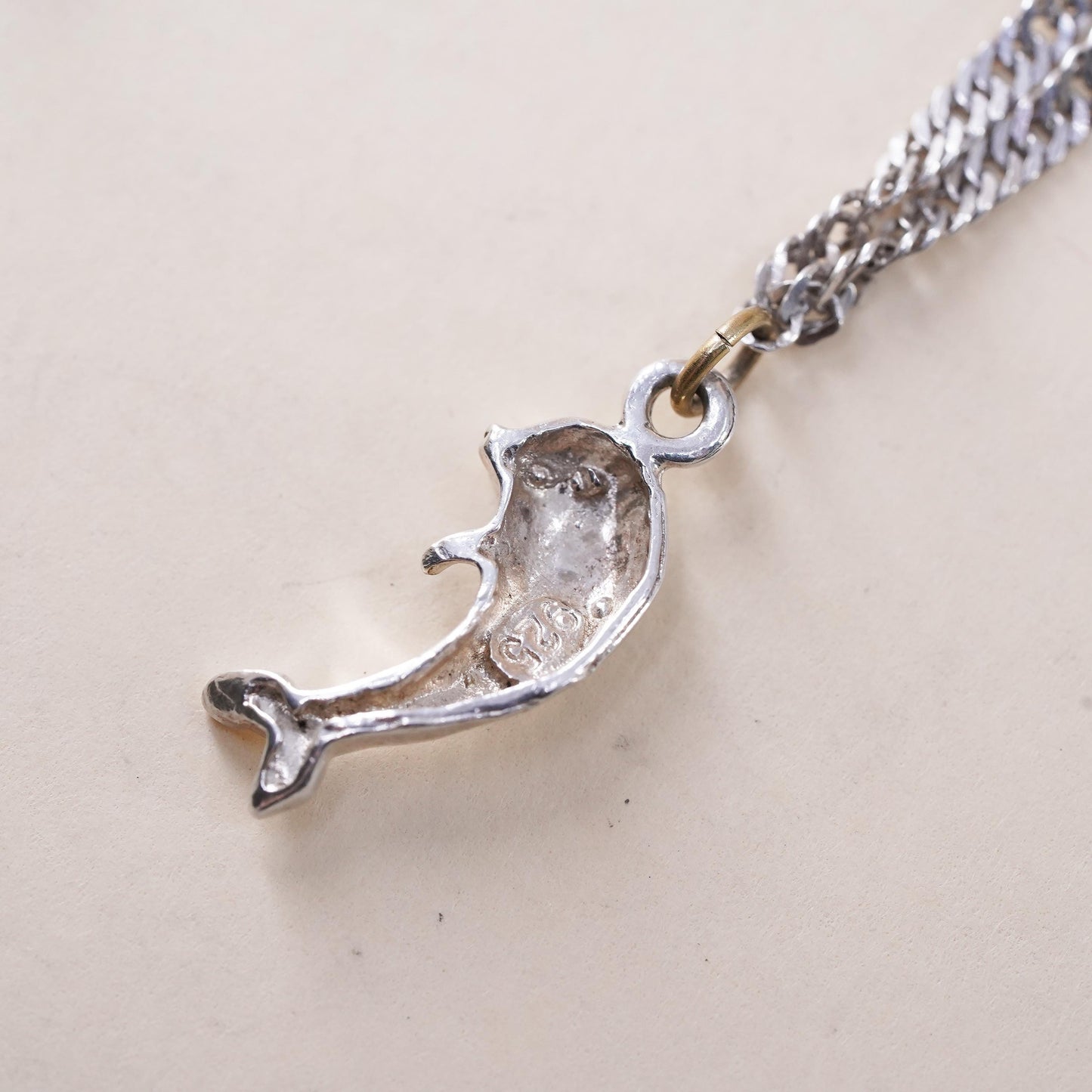 11”, sterling silver bracelet, 925 twisted herringbone anklet W/ dolphin charm