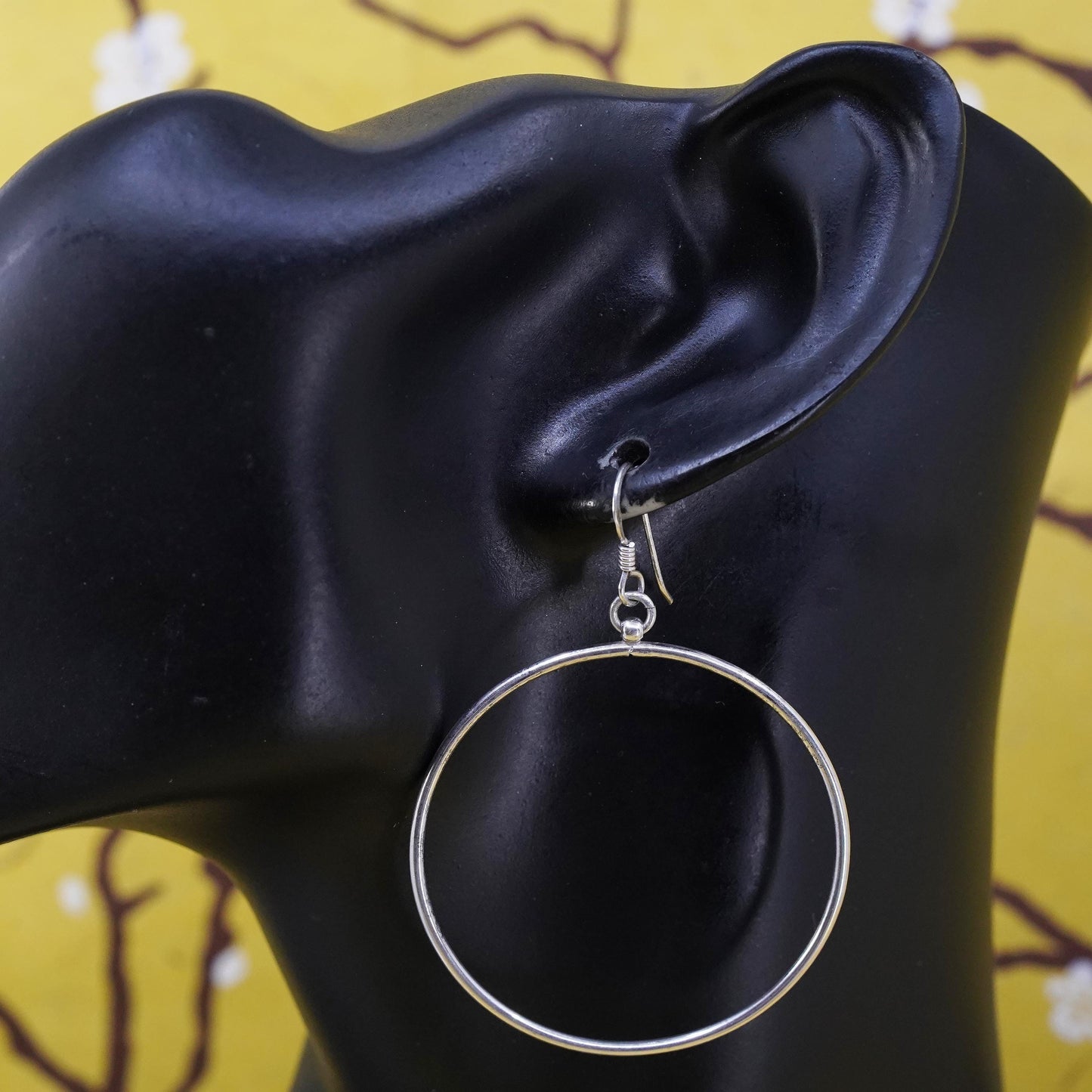 1.5", vintage Sterling silver handmade hoops, 925 circle earrings