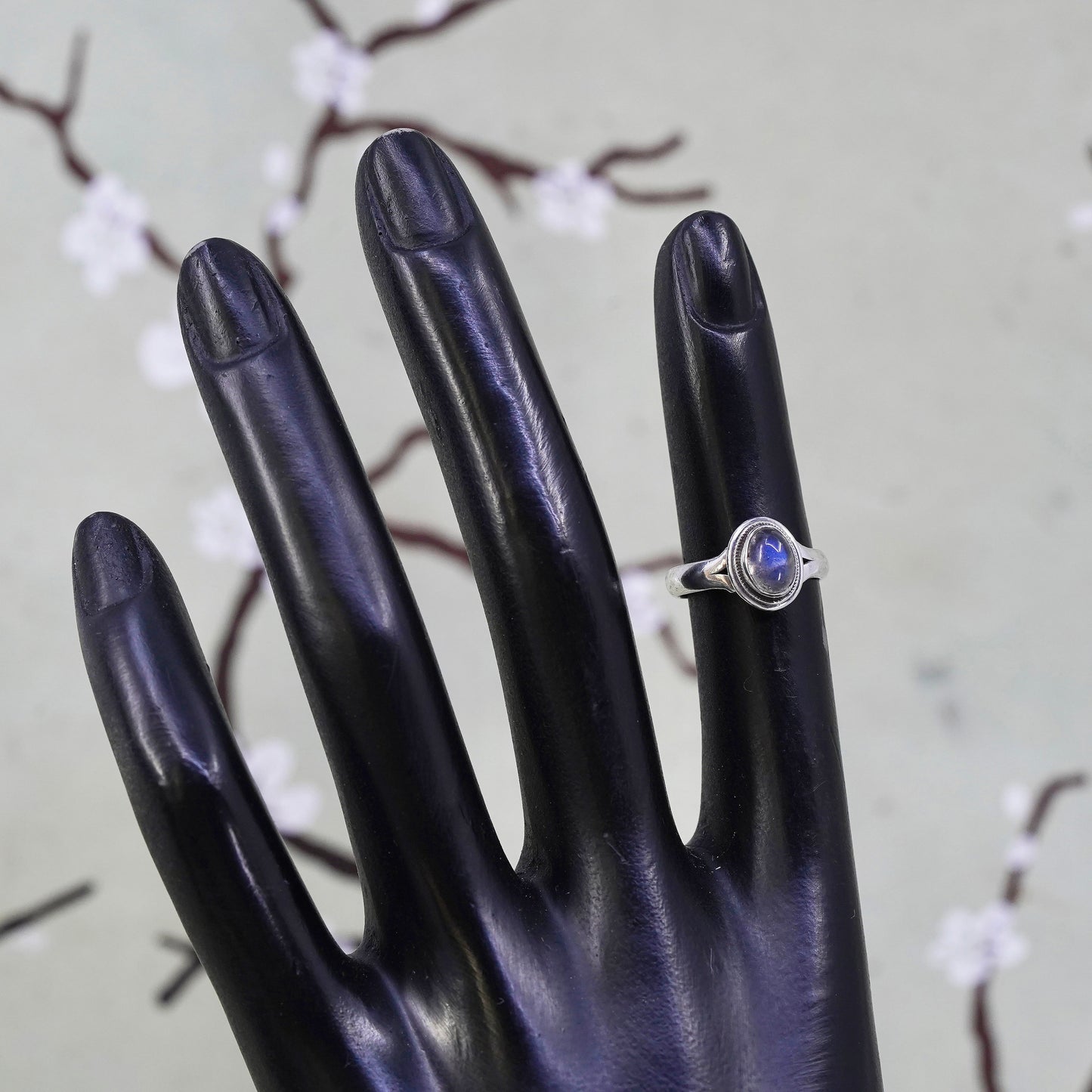 Size 3.5, vintage sterling 925 silver handmade stackable ring with moonstone