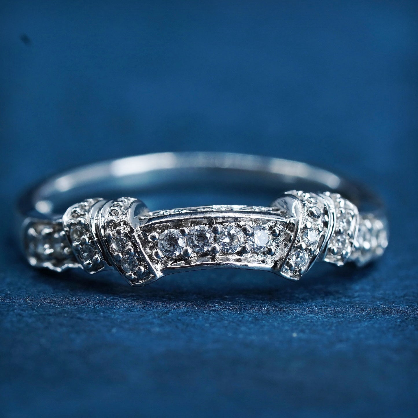 Size 8, vintage Sterling 925 silver ring, 925 stackable wedding band with Cz