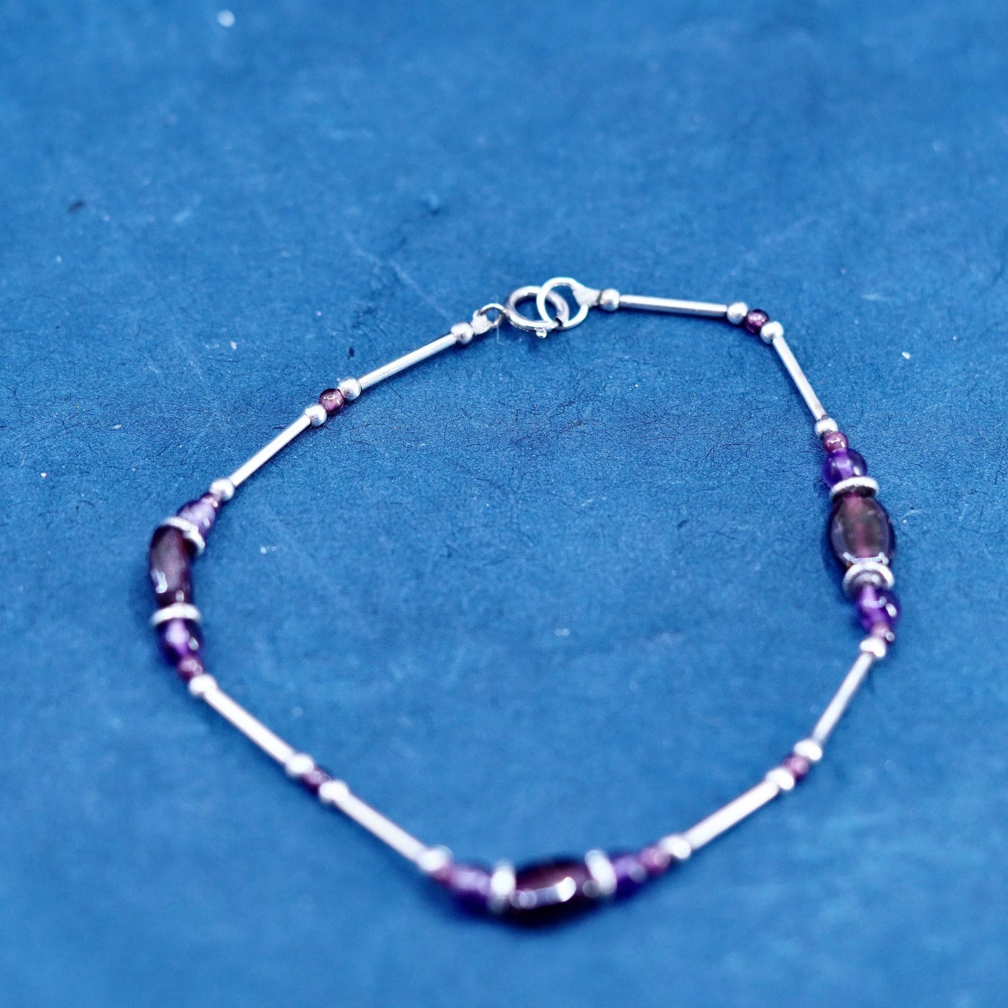 7”, sterling handmade bracelet, 925 liquid silver chain with amethyst beads
