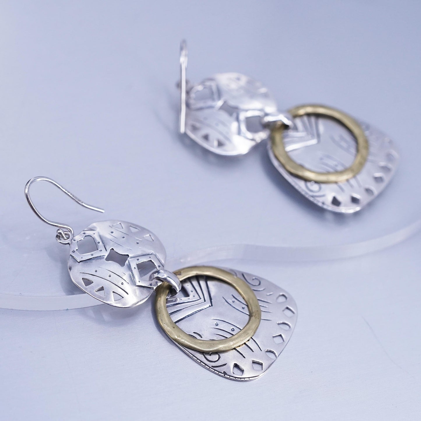 SILPADA two tone Sterling Silver 925 Faceted handmade Dangle Earrings Modernist
