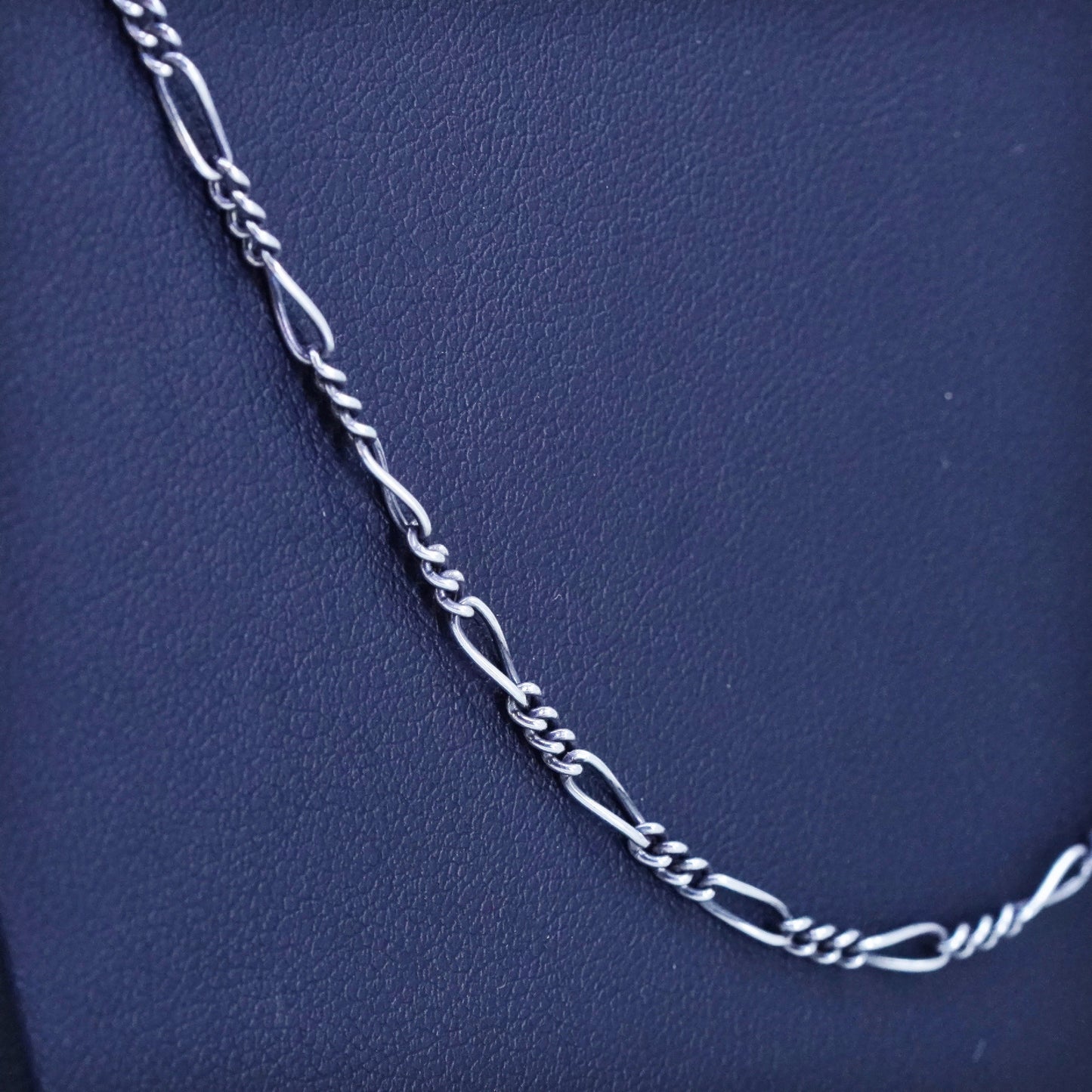 24", 3mm, Vintage sterling silver figaro chain, bold 925 men's necklace