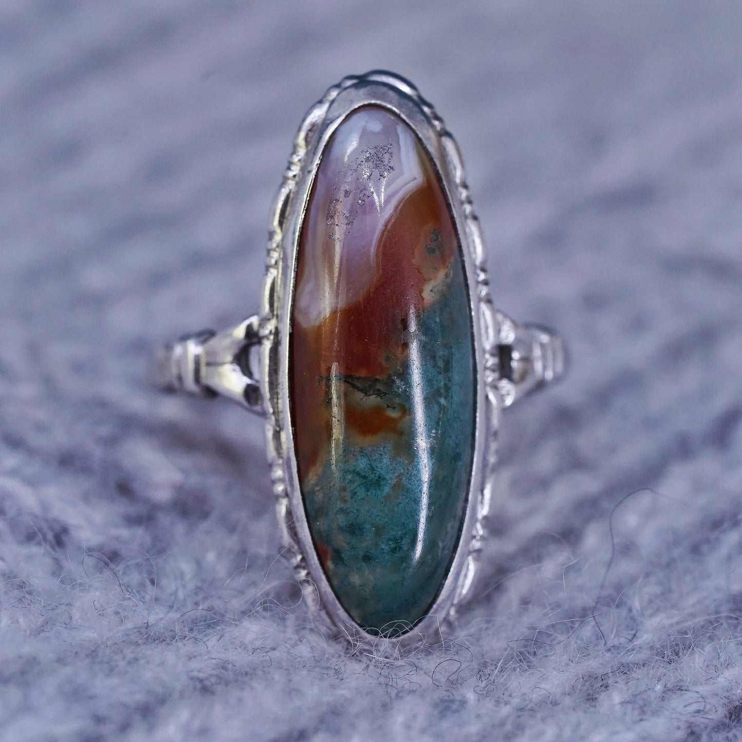 Size 5.5, vintage Uncas Sterling 925 silver handmade ring with lace agate stone