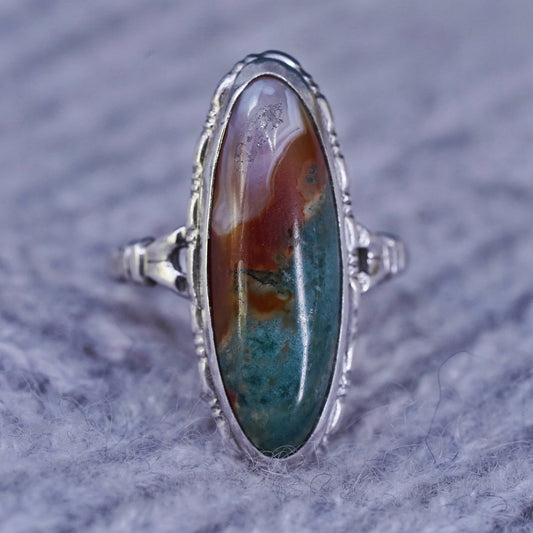 Size 5.5, vintage Uncas Sterling 925 silver handmade ring with lace agate stone