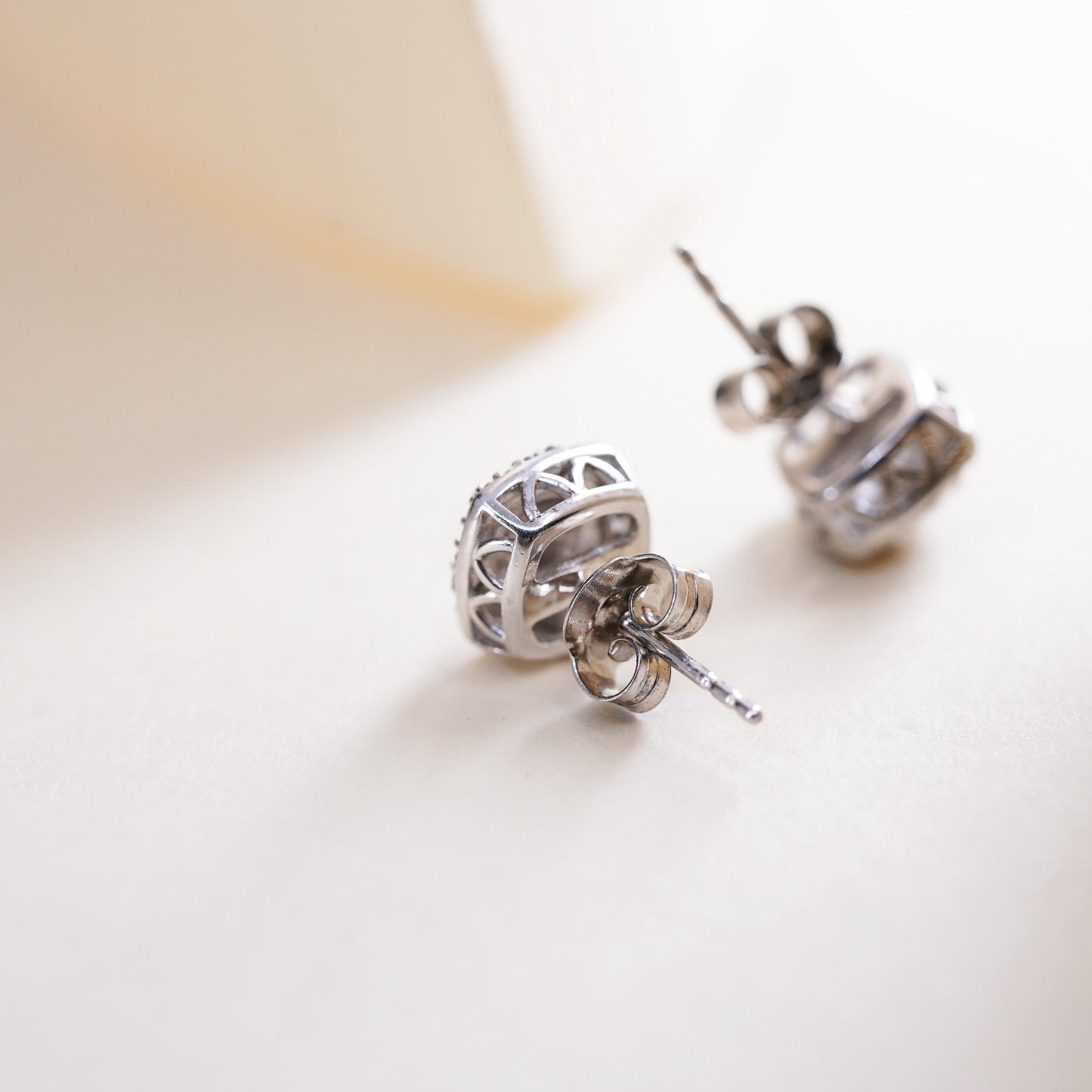 Vintage sterling silver handmade earrings, 925 studs with cluster diamonds
