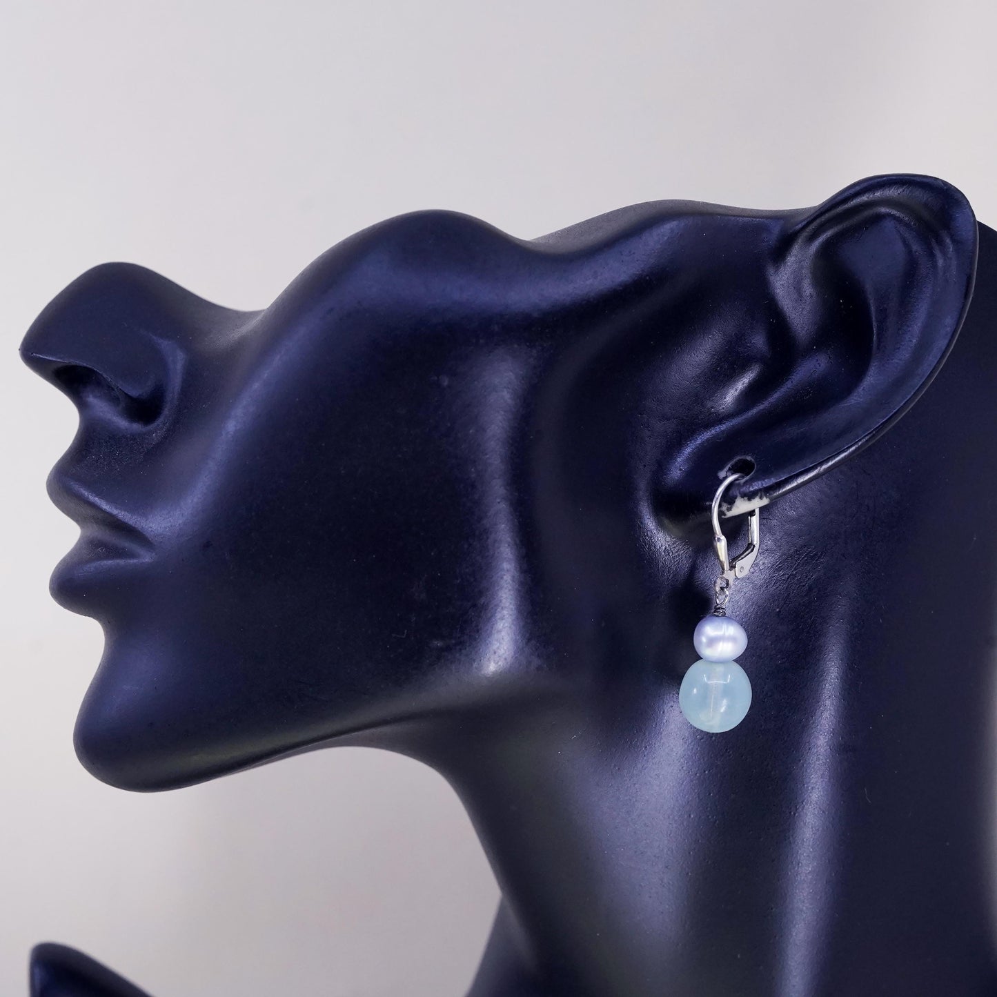 Vintage sterling silver handmade earrings, 925 hooks with jade pearl beads
