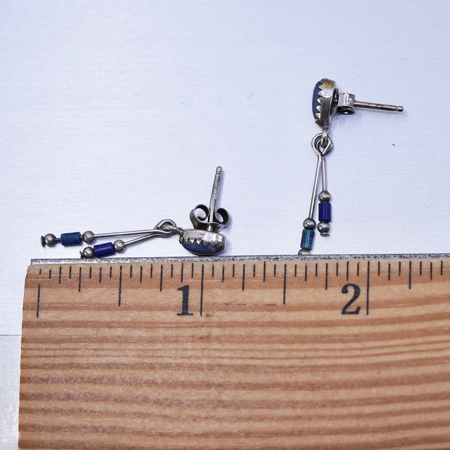 Native American navajo sterling 925 silver earrings with lapis lazuli bead