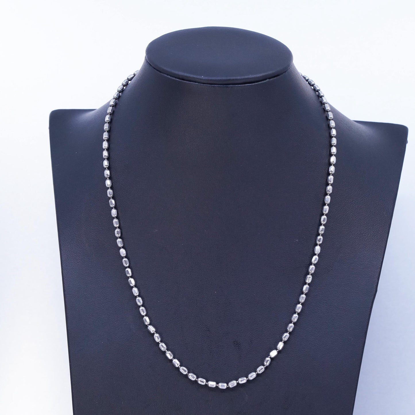 18” 3mm, vintage Italian Sterling 925 silver bead chain necklace