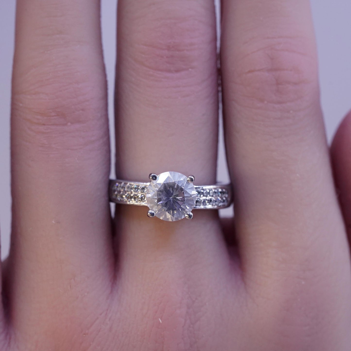 Size 7.25, vintage Sterling 925 silver engagement anniversary ring cluster Cz