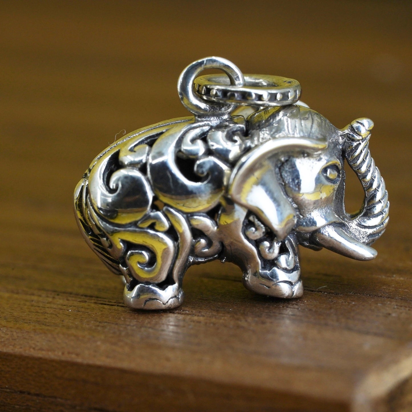 Vintage Sterling silver handmade pendant, dotted 925 elephant
