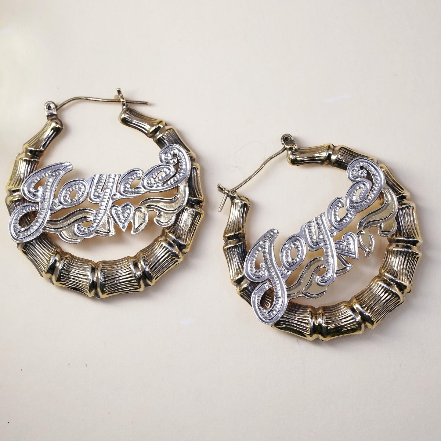 1.5", vermeil gold over sterling silver earrings, textured bamboo hoops Joyce