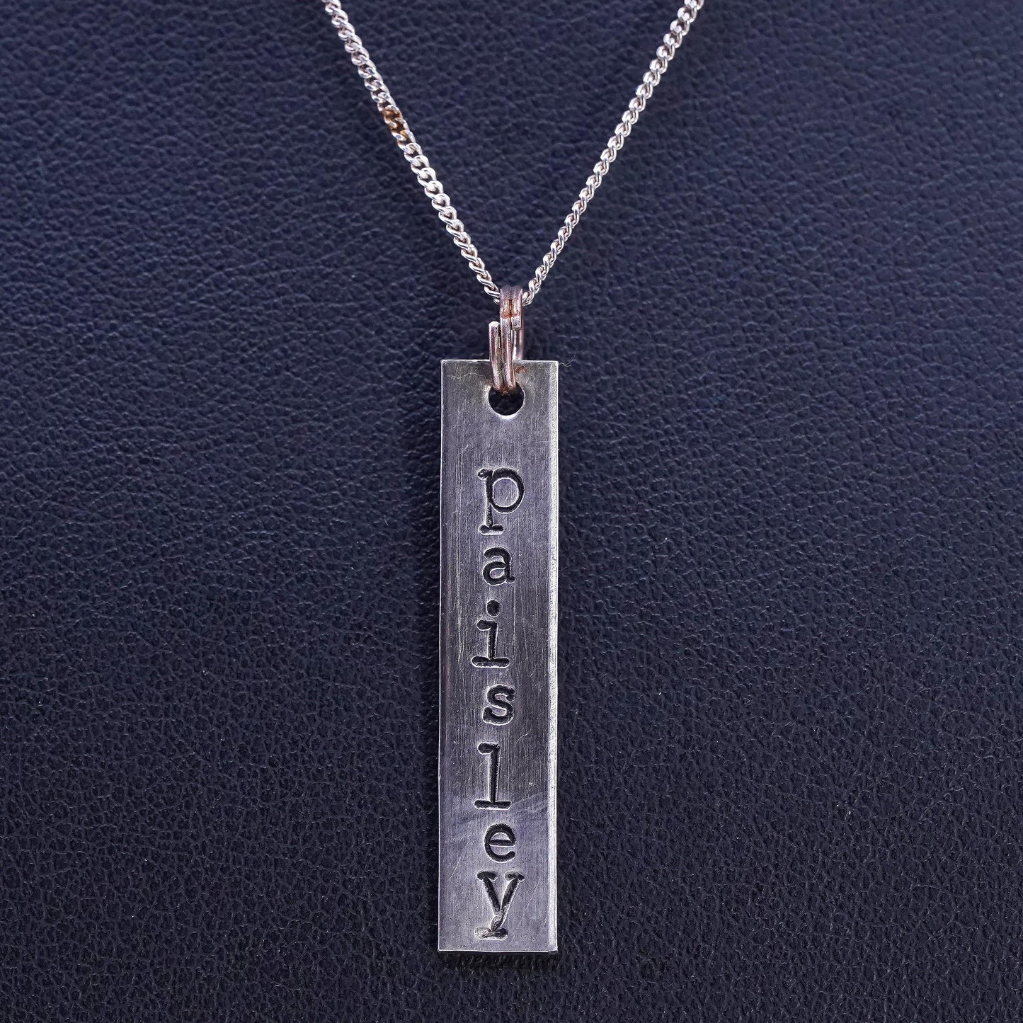 16", Vintage 925 Sterling Silver curb chain necklace Name Paisley Tag Pendant