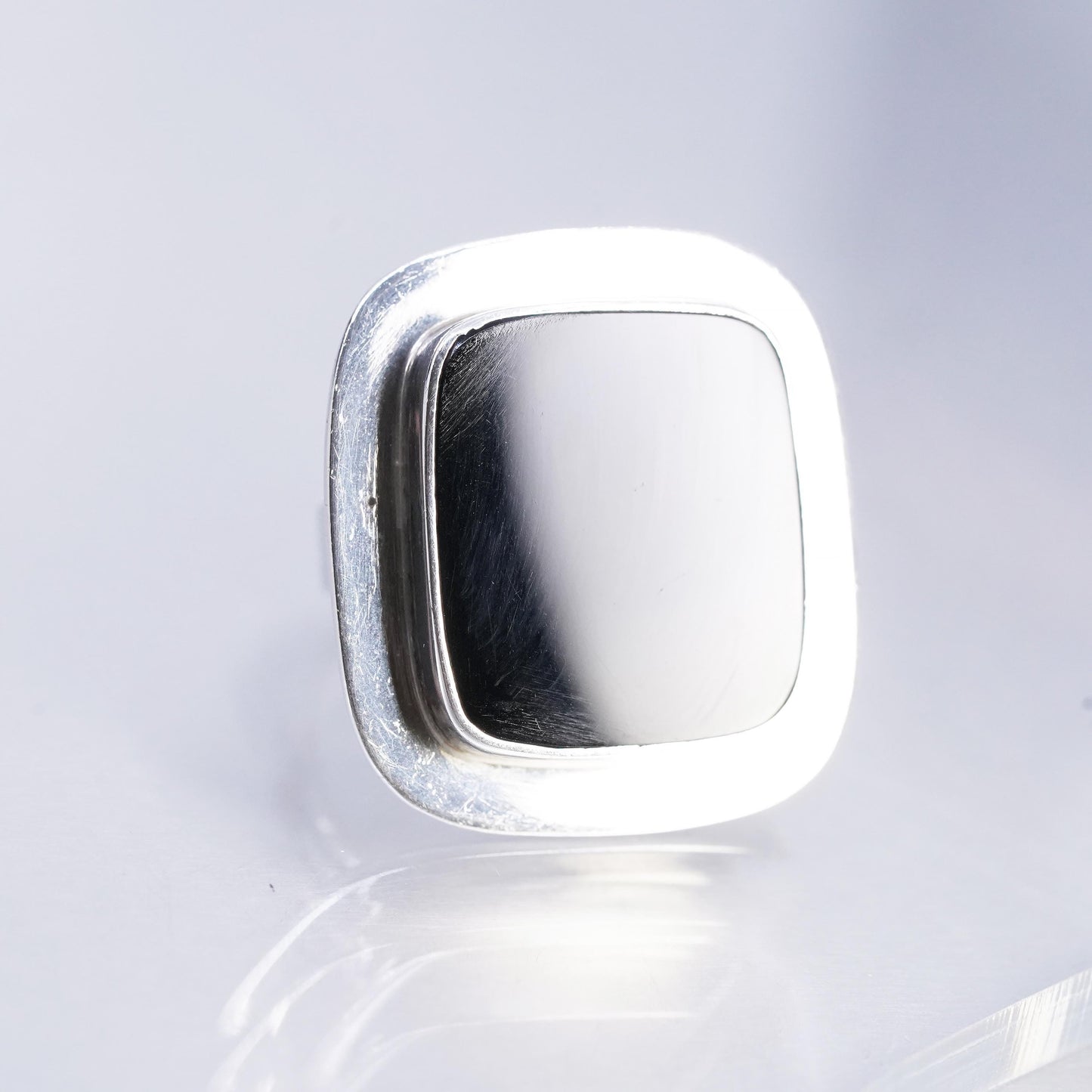 Size 6, vintage Mexican Sterling 925 silver handmade ring w/ square onyx inlay