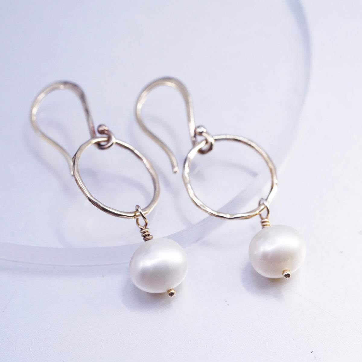 Vintage vermeil gold over Sterling 925 silver circle earrings freshwater pearl