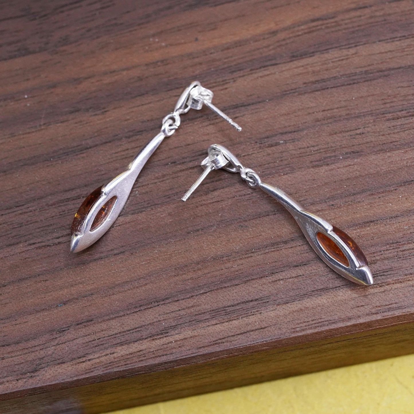 Vintage Sterling 925 silver handmade earrings with amber drops