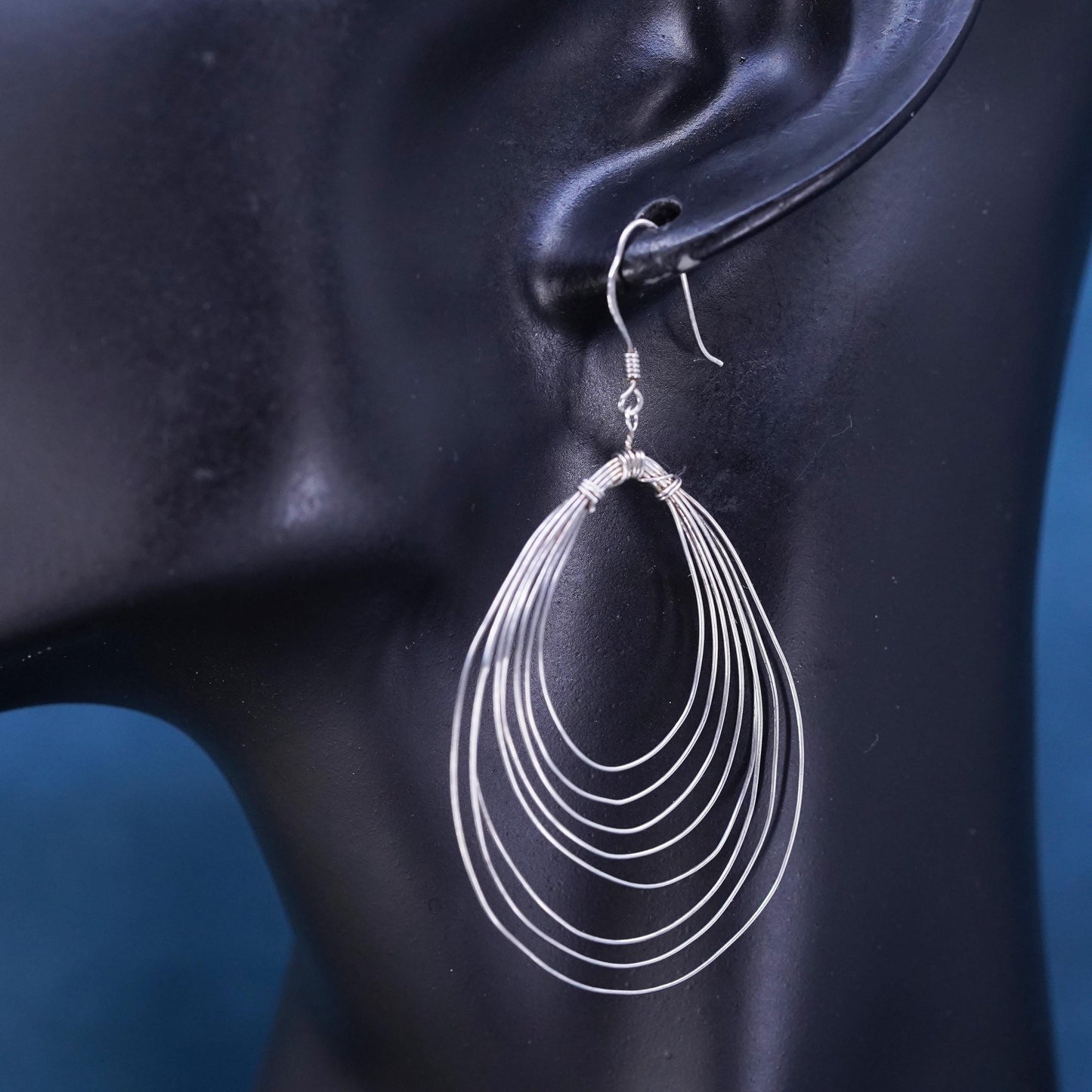 Vintage Sterling handmade Earrings, 925 Silver wired teardrop dangles
