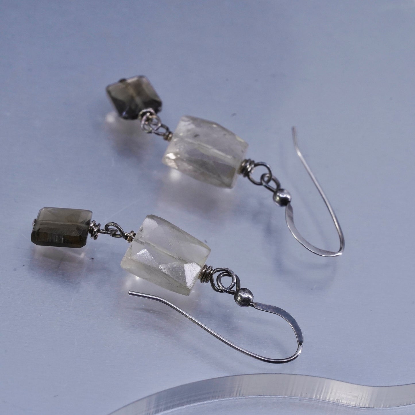 Vintage Sterling 925 silver handmade earrings with smoky quartz