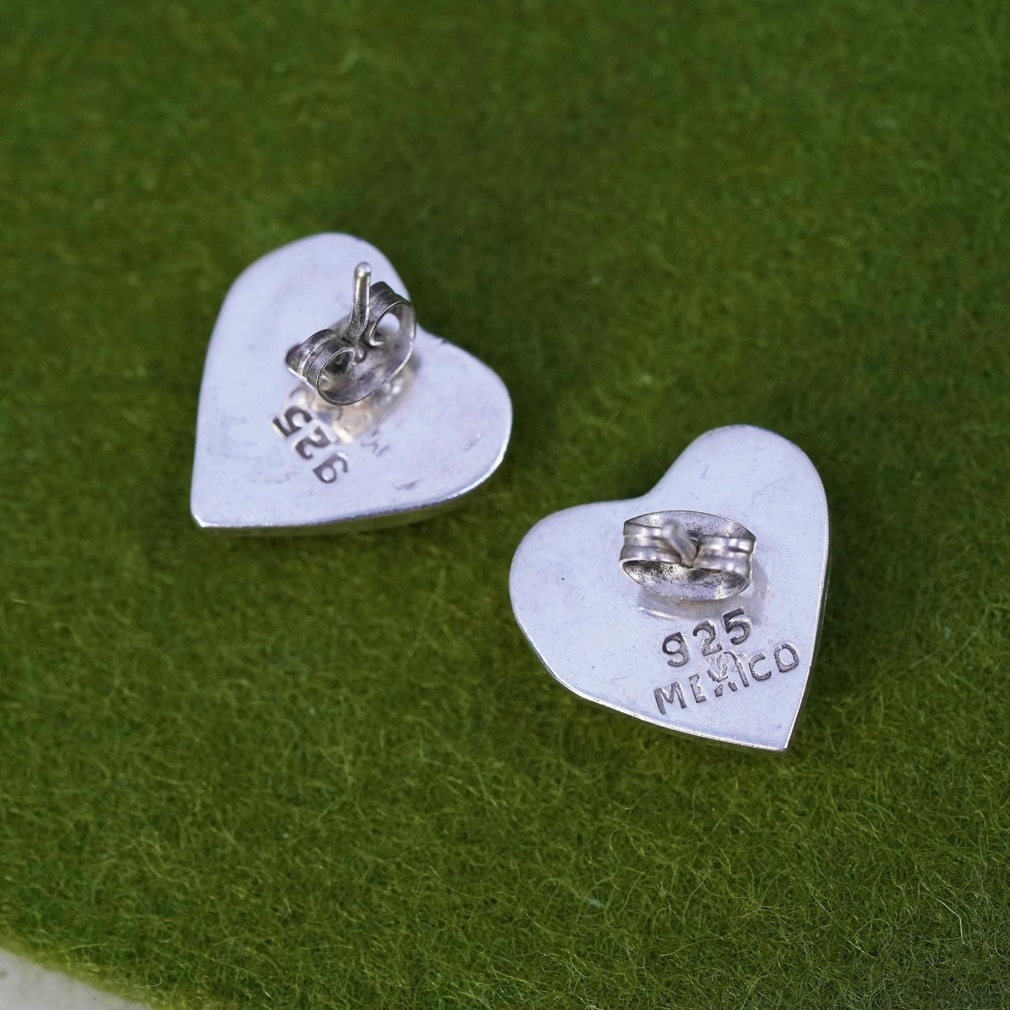 Vintage Mexican Sterling silver handmade earrings, 925 heart studs