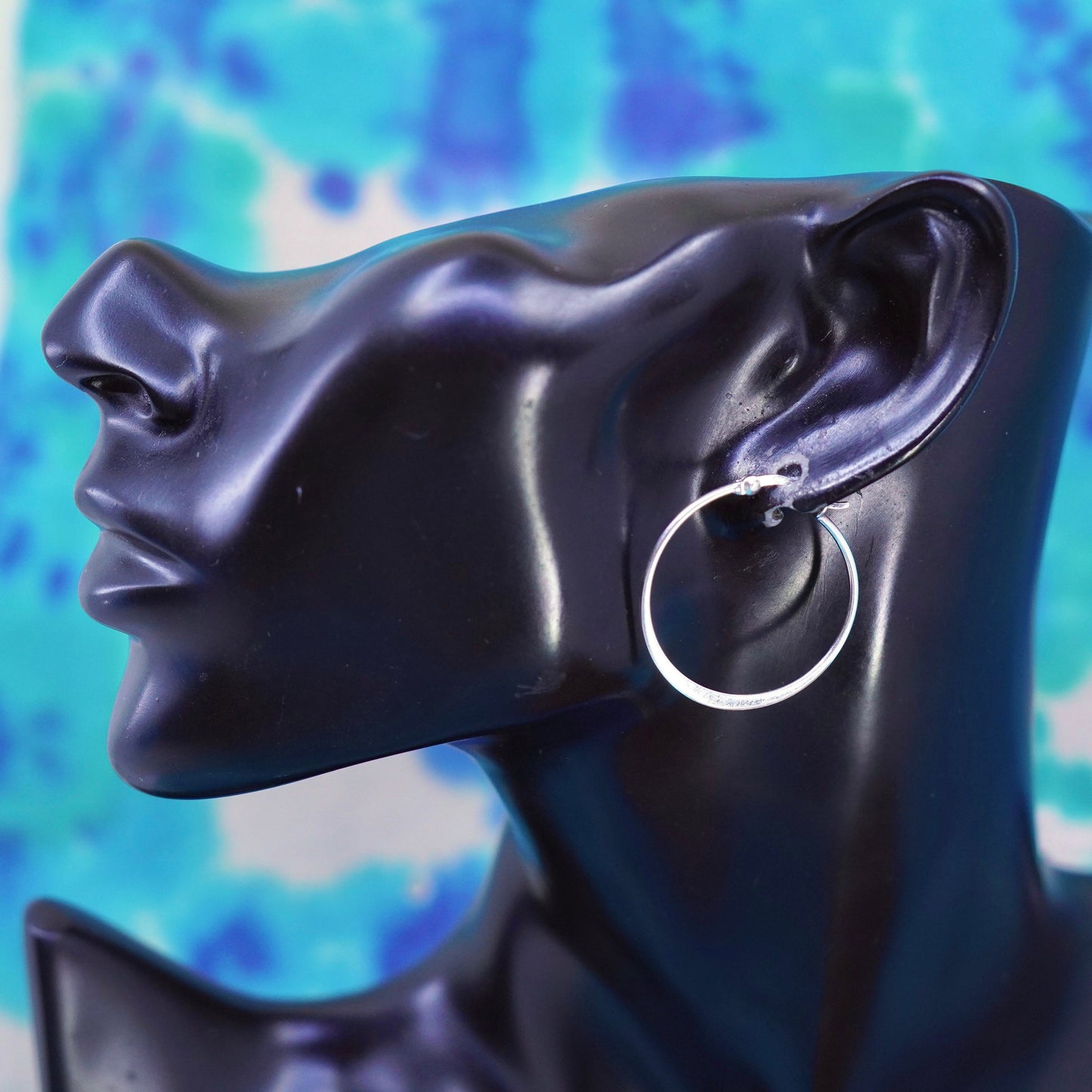 1.25”, vintage Sterling silver handmade earrings, 925 flatten hoops