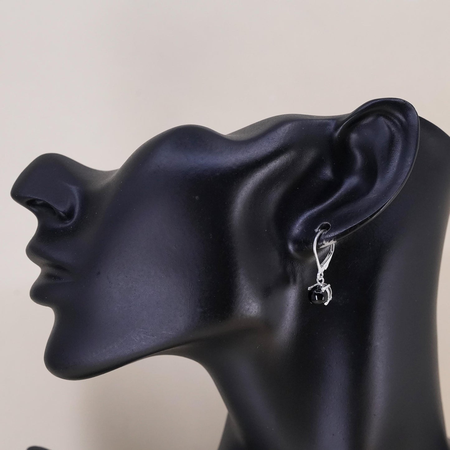 Vintage sterling 925 silver handmade earrings with onyx inlay