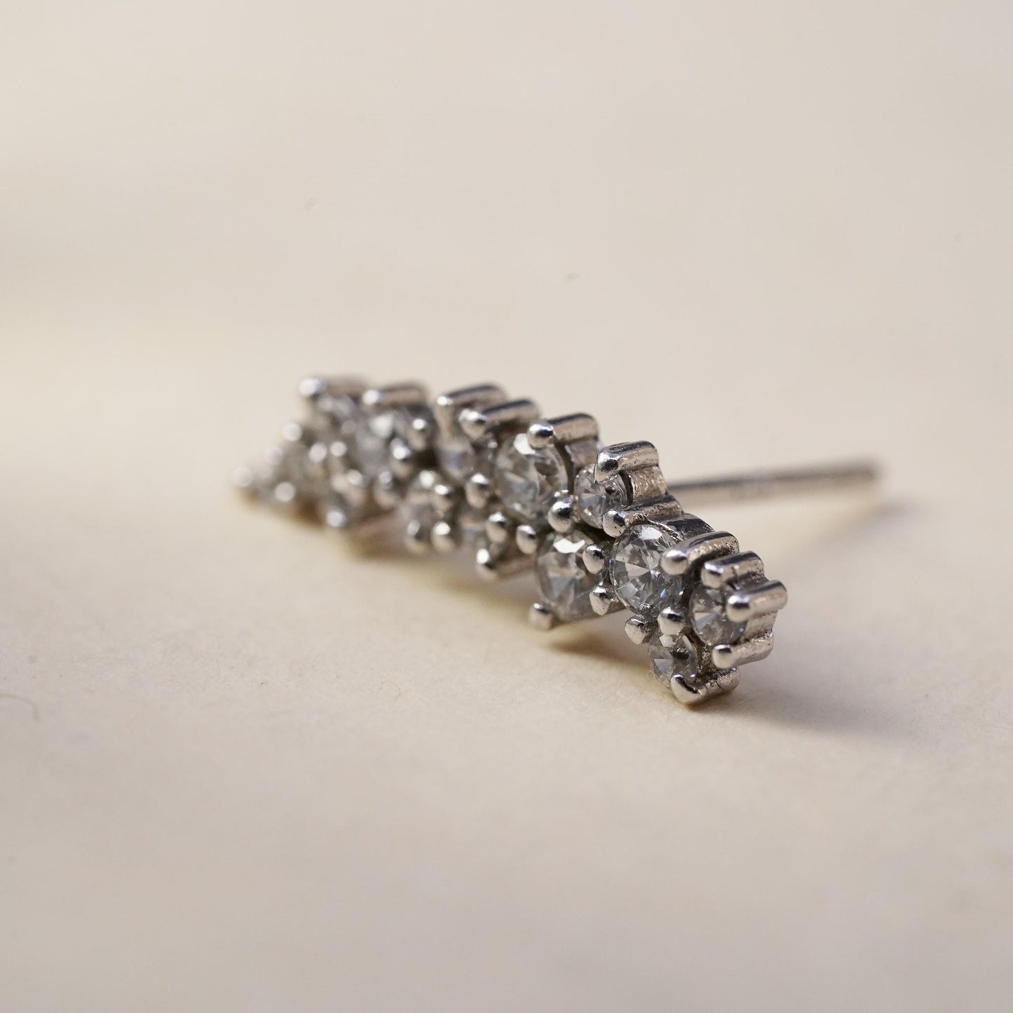 Vintage handmade single earring. Sterling 925 silver cluster cz stud