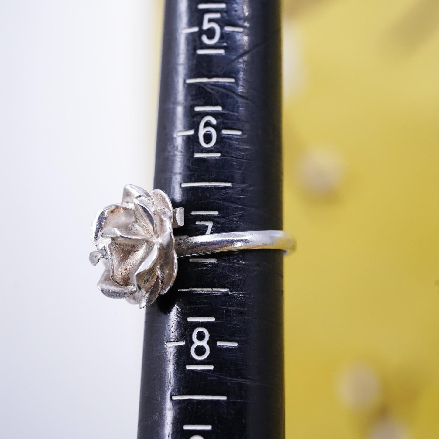 Size 7, vintage Mexican Sterling silver handmade ring, 925 rose flower