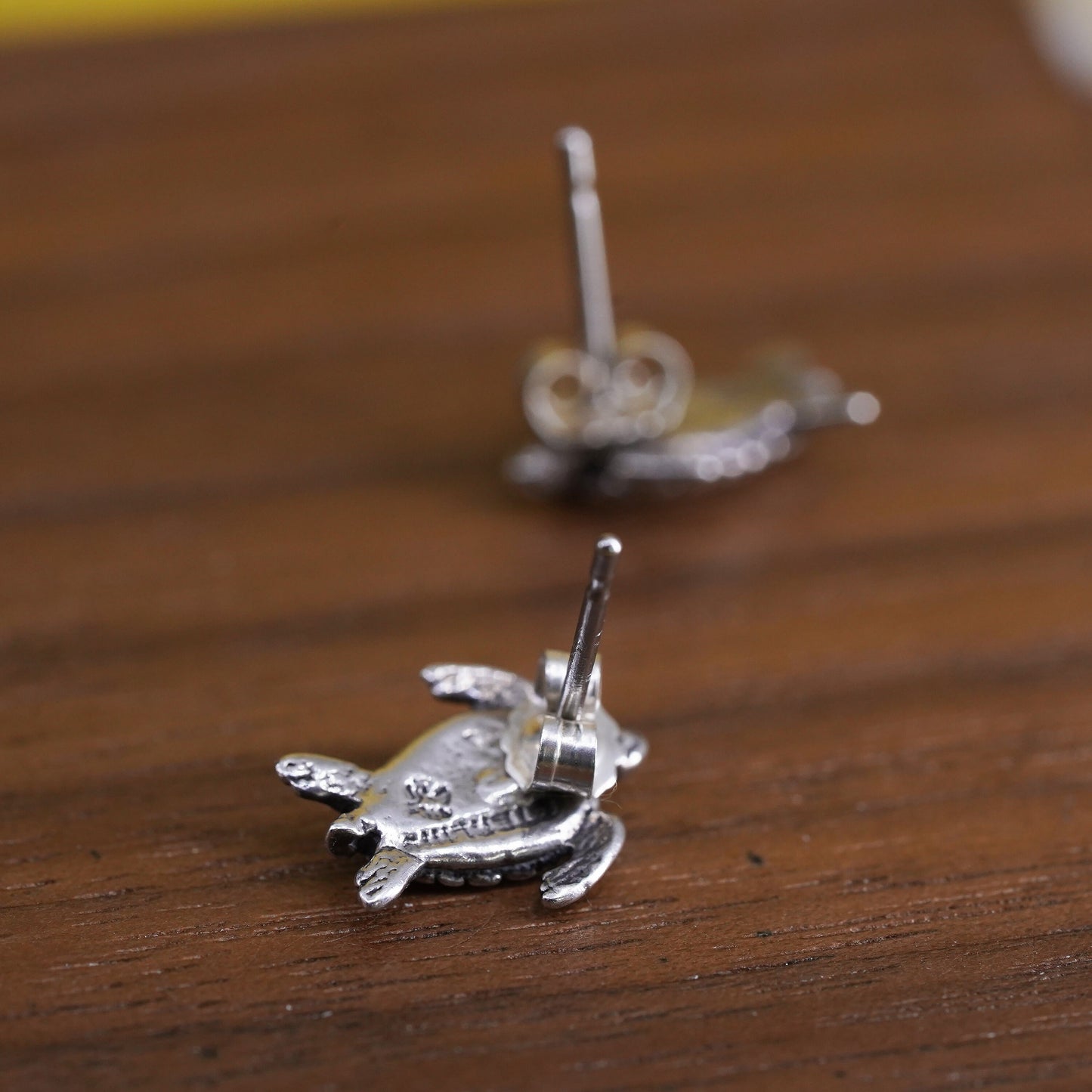 Vintage Sterling silver handmade earrings, 925 silver turtle studs