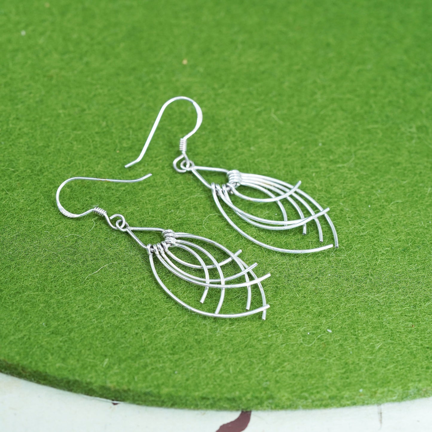 Vintage sterling silver handmade modern earrings, 925 simplified fish