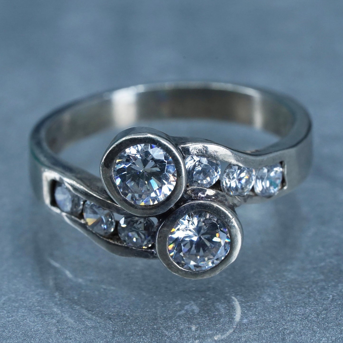 Size 9, vintage Sterling 925 silver handmade engagement ring with Cz