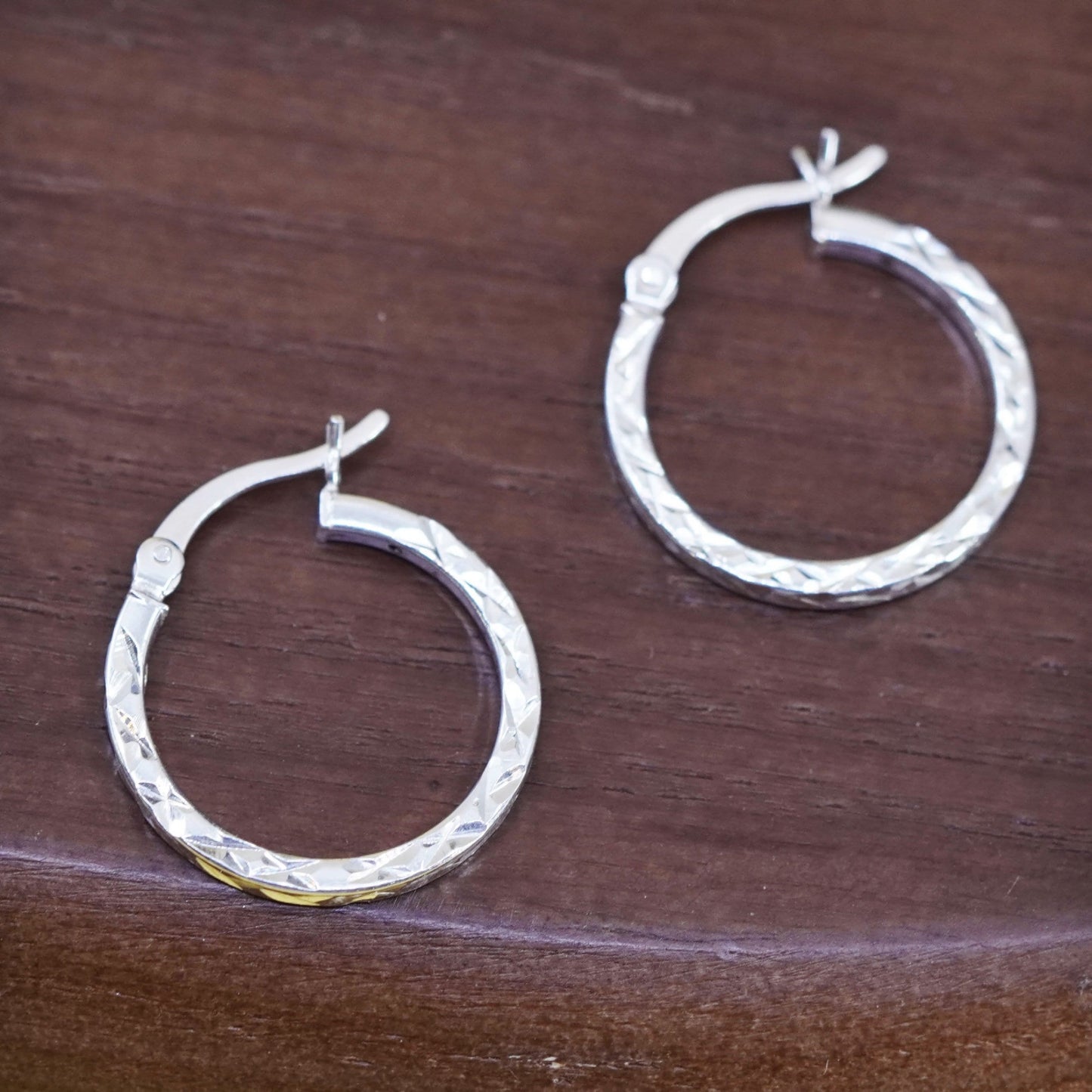 0.75”, Vintage Italy Sterling silver handmade earrings, 925 textured hoops