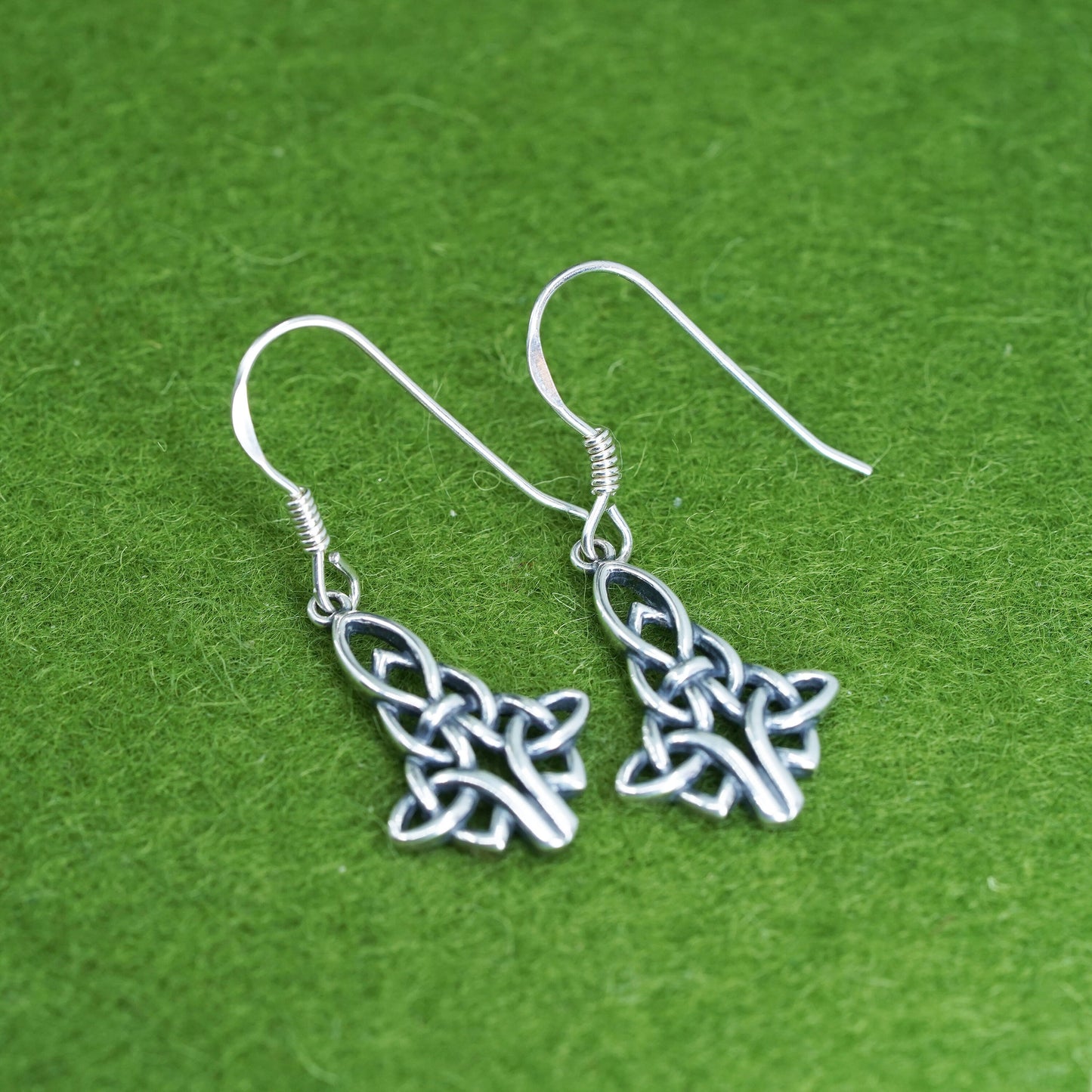 Vintage Irish Sterling silver handmade earrings, 925 Celtic knot tree dangles
