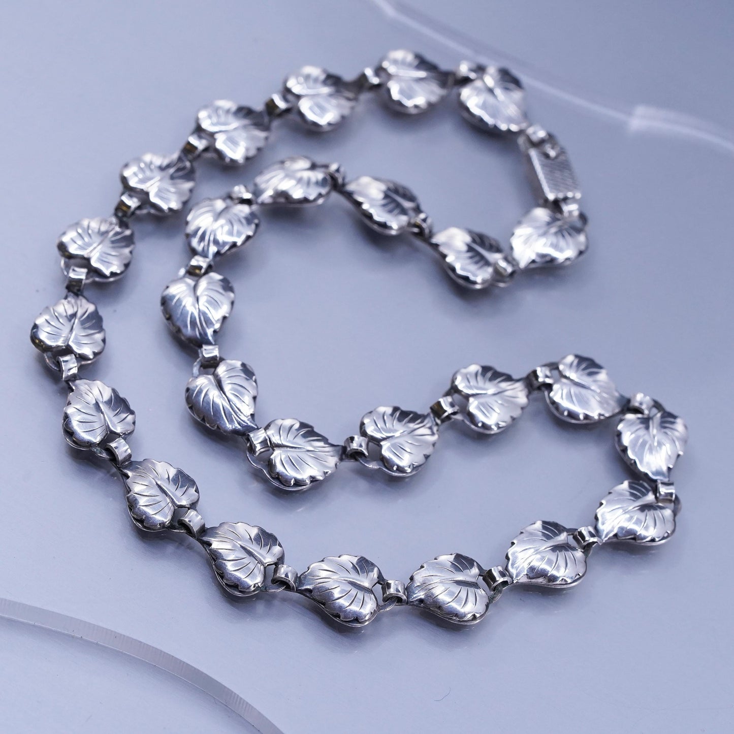 15”, Danish Hermann Siersbol Sterling silver necklace, 925 leafy choker collar
