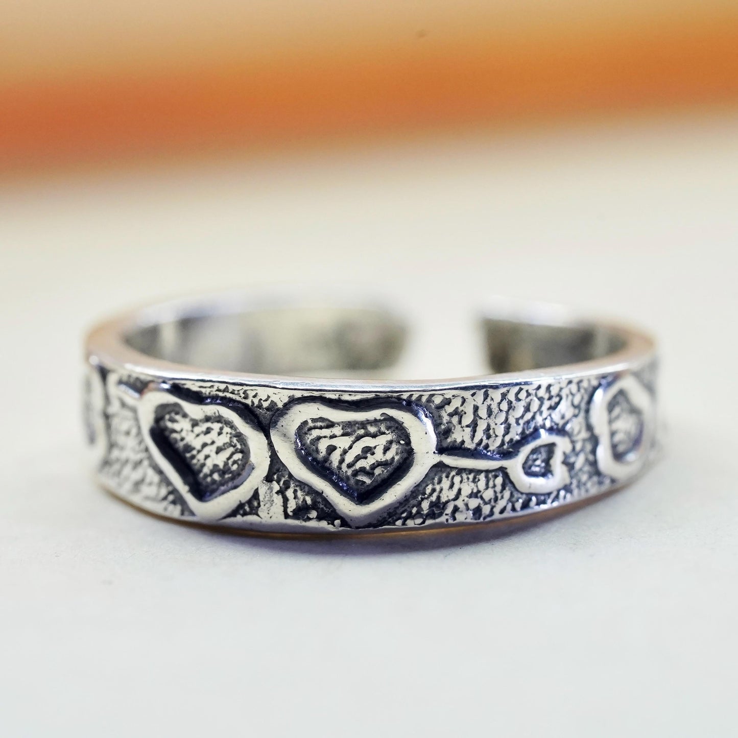 Size 4.25, vintage Sterling silver handmade ring, 925 heart arrow open band
