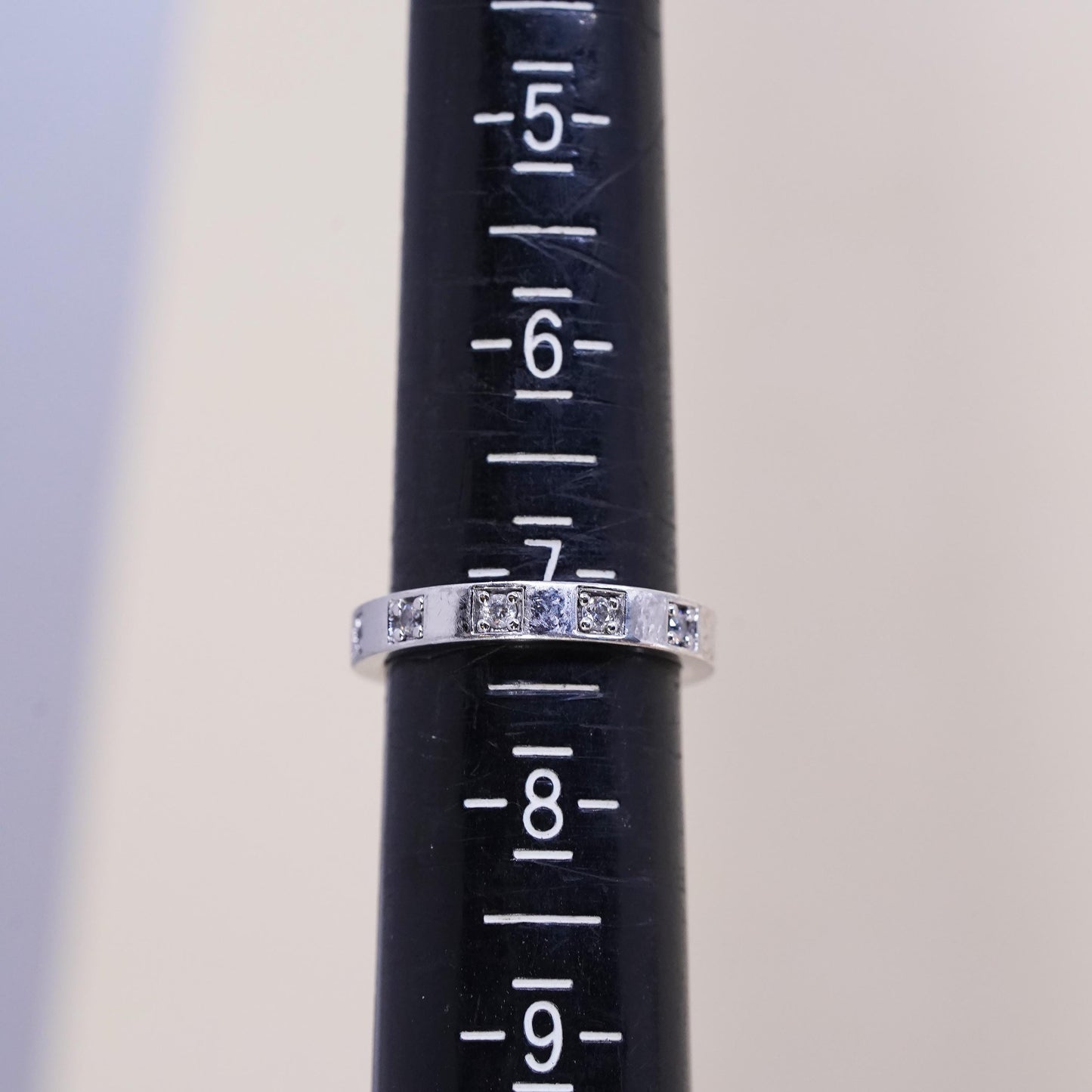 Size 7, vintage Sterling 925 silver stackable ring band with CZ
