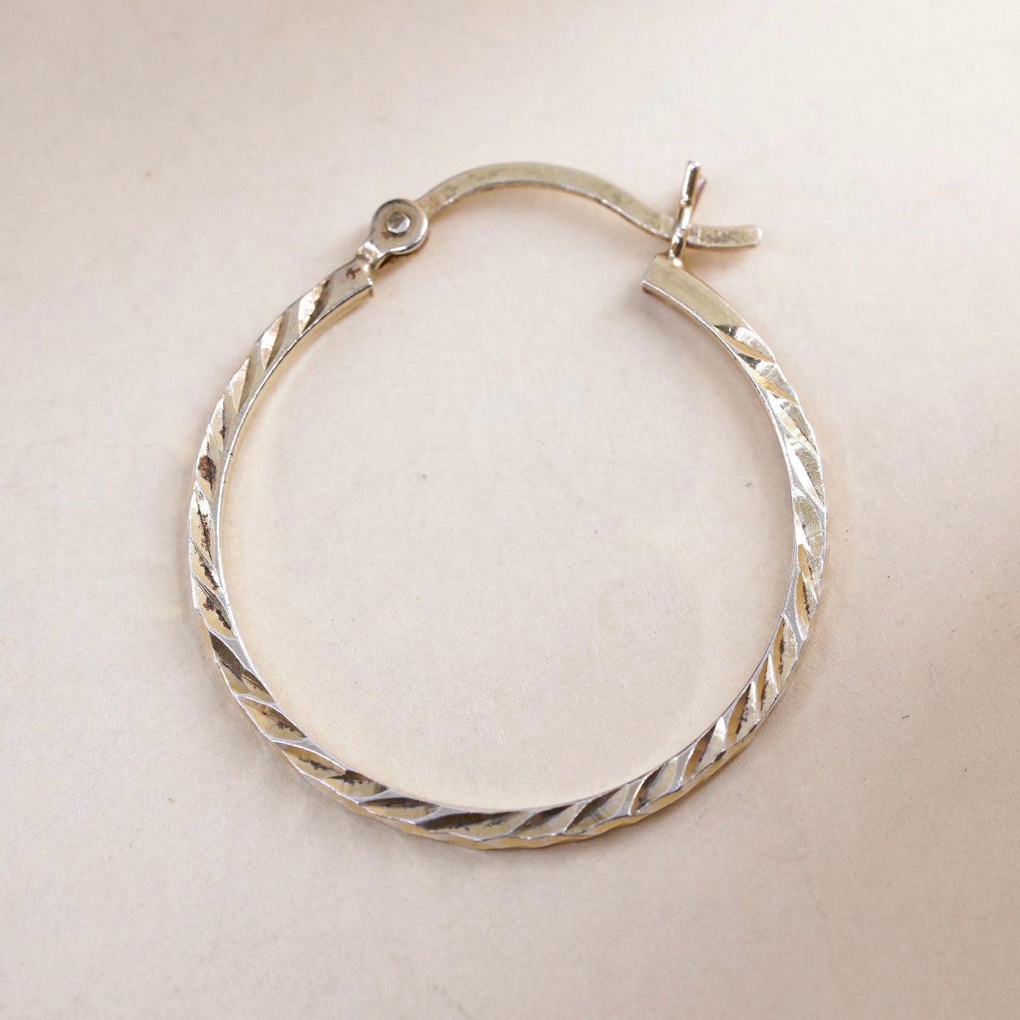0.75", Vintage vermeil yellow gold over sterling silver single earring, hoop