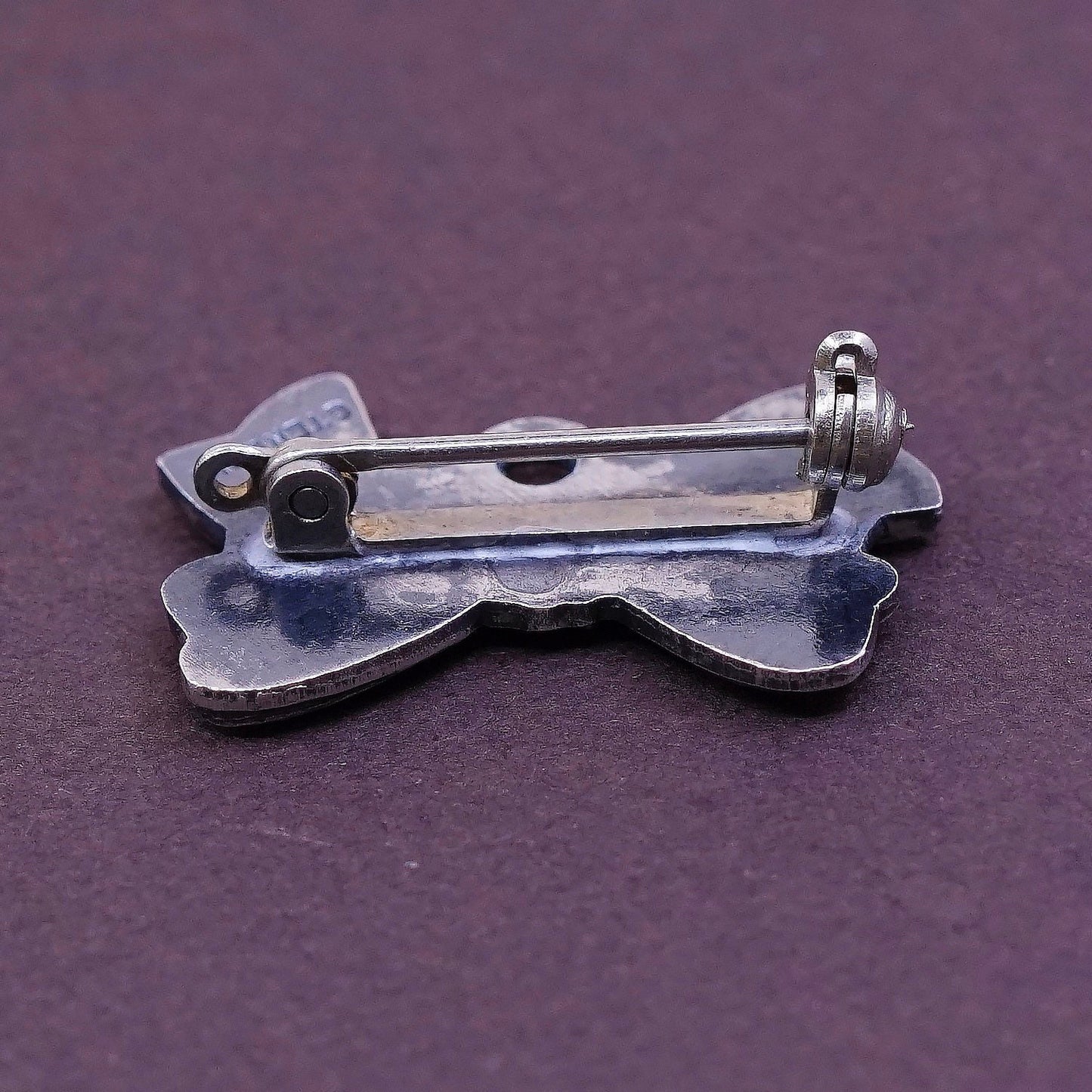 Vintage handmade sterling 925 silver bow ribbon tie shaped brooch, stamped sterling