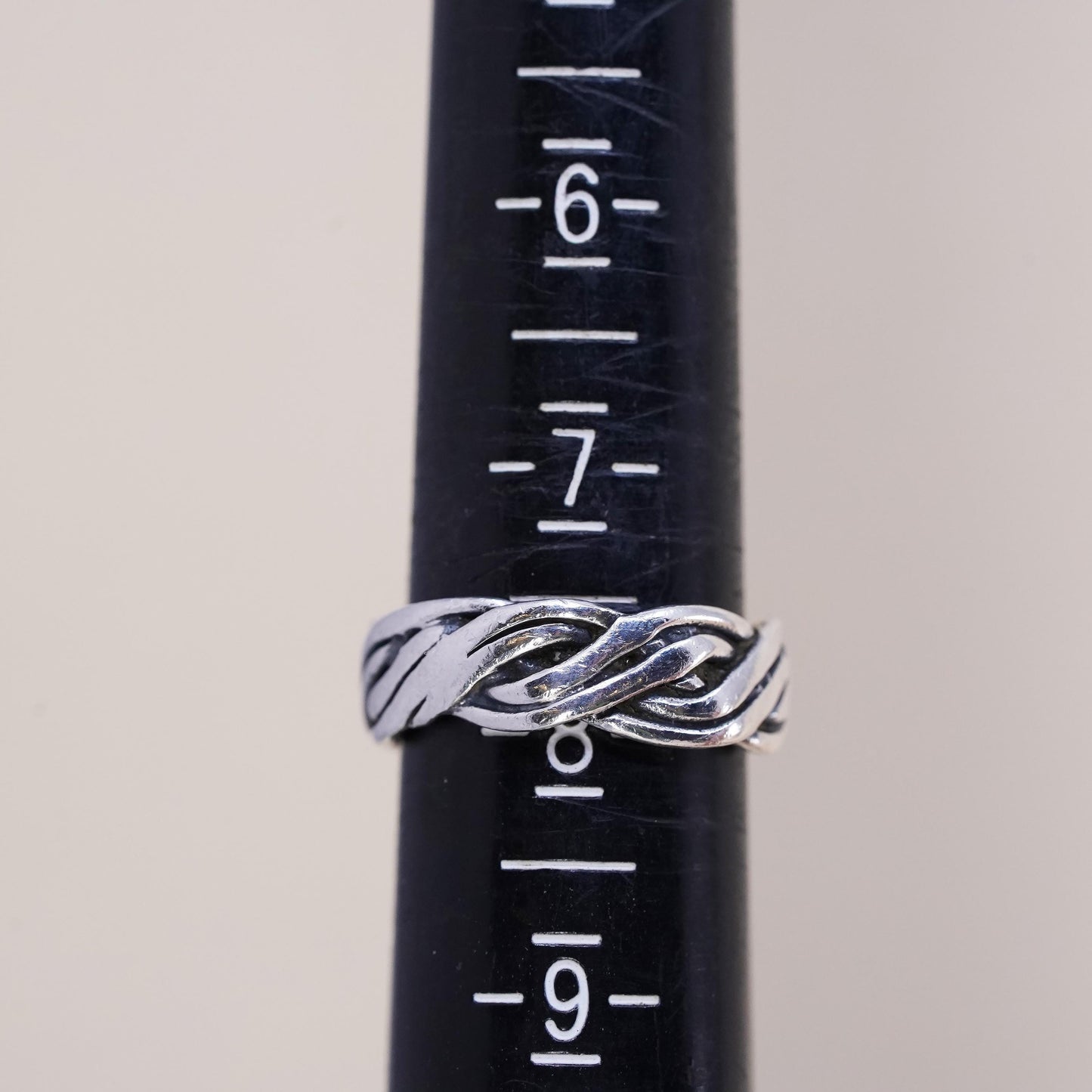 Size 7.5, vintage Sterling silver handmade ring, 925 woven braided cable band