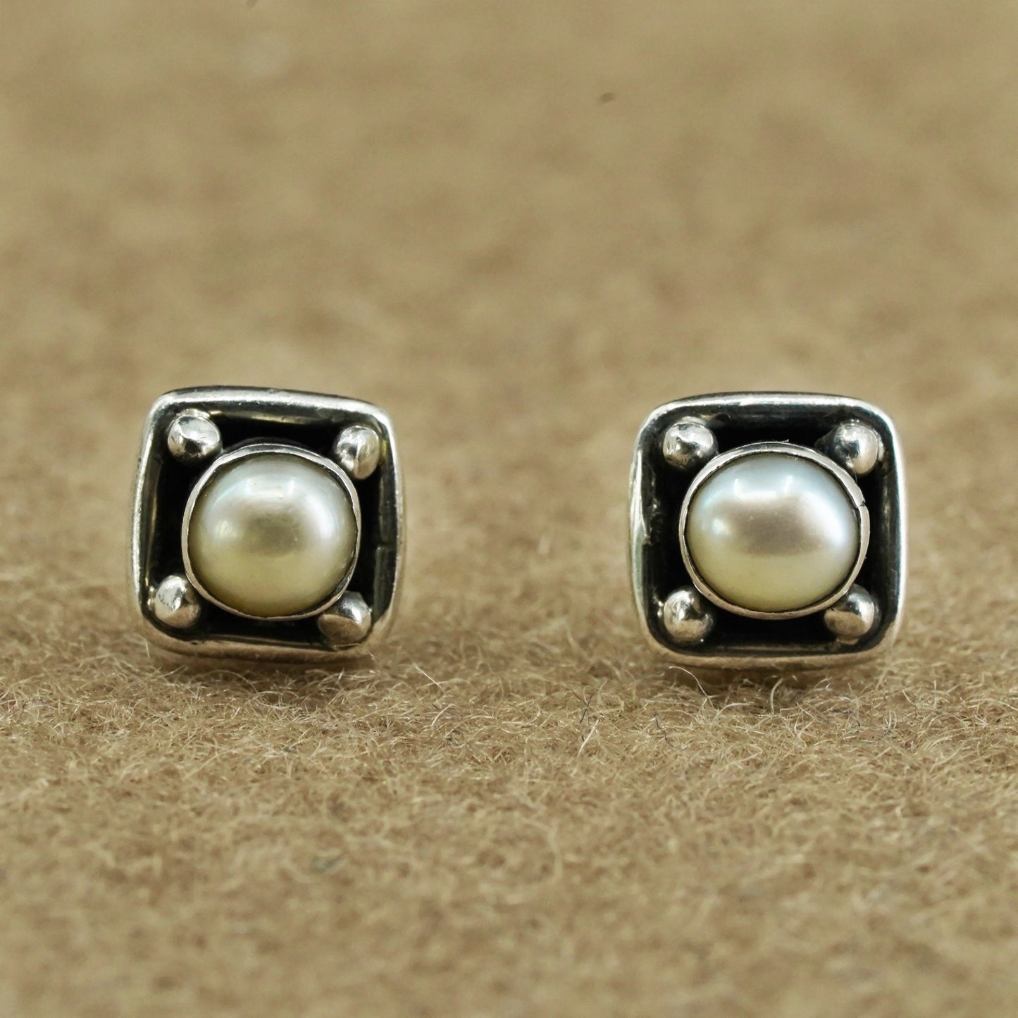 Vintage Sterling 925 silver handmade studs earrings with pearl