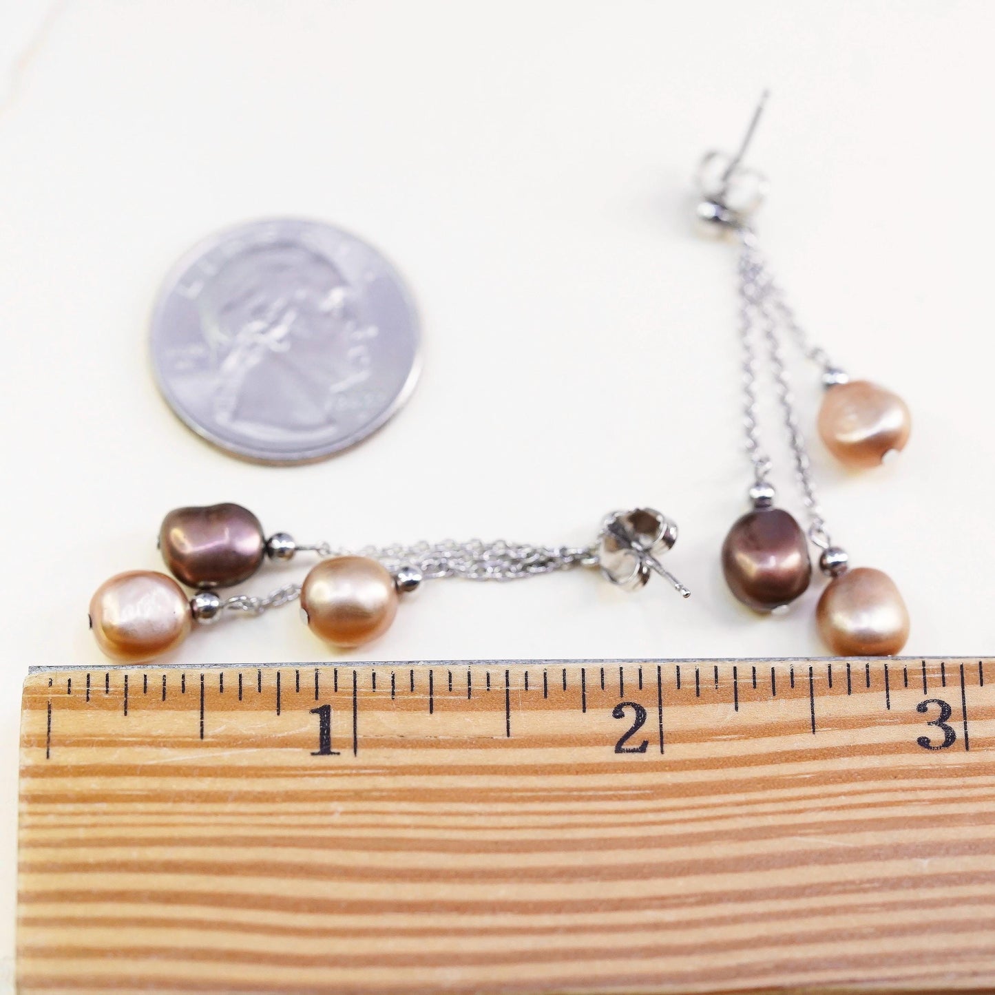 Vintage Sterling 925 silver fringe earrings with oval dyed freshwater pearl