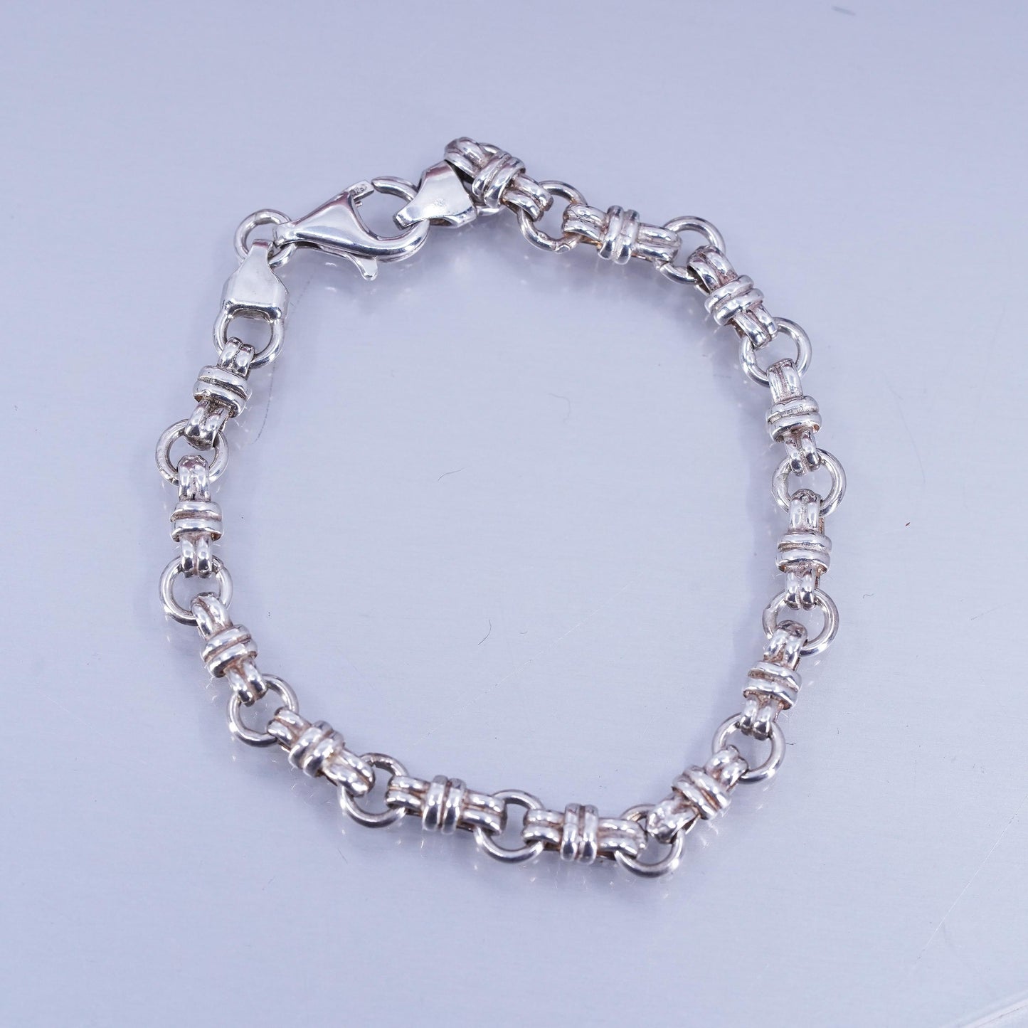 6.5”, Vintage Italy Sterling 925 silver handmade bracelet, double circle chain