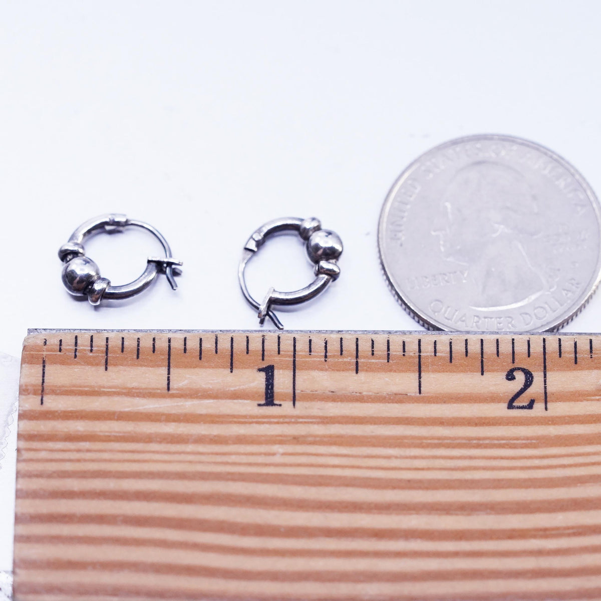 10mm, vintage Sterling silver handmade earrings, 925 Huggie hoops with bead