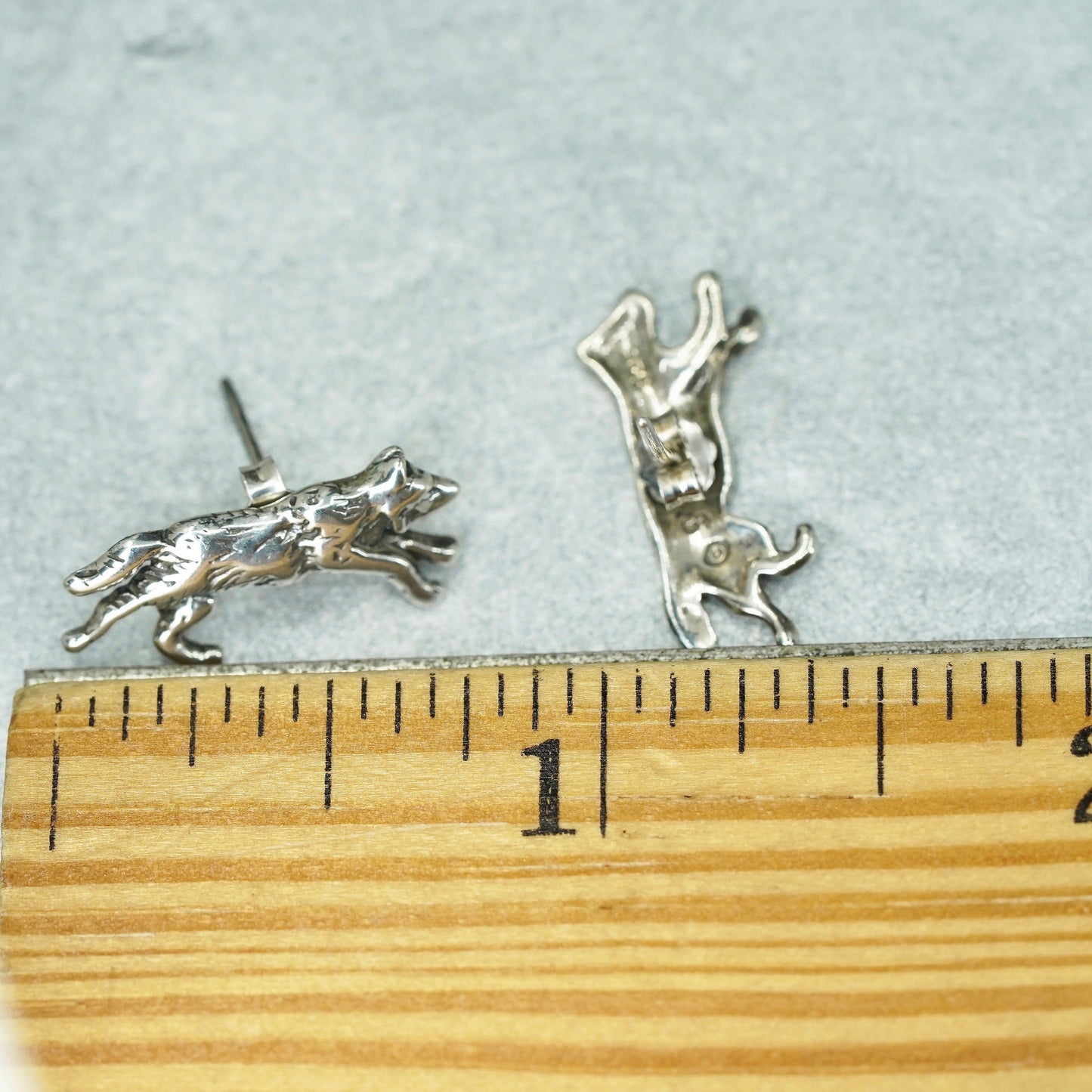 Vintage southwestern Sterling 925 silver handmade star earrings, wolf studs