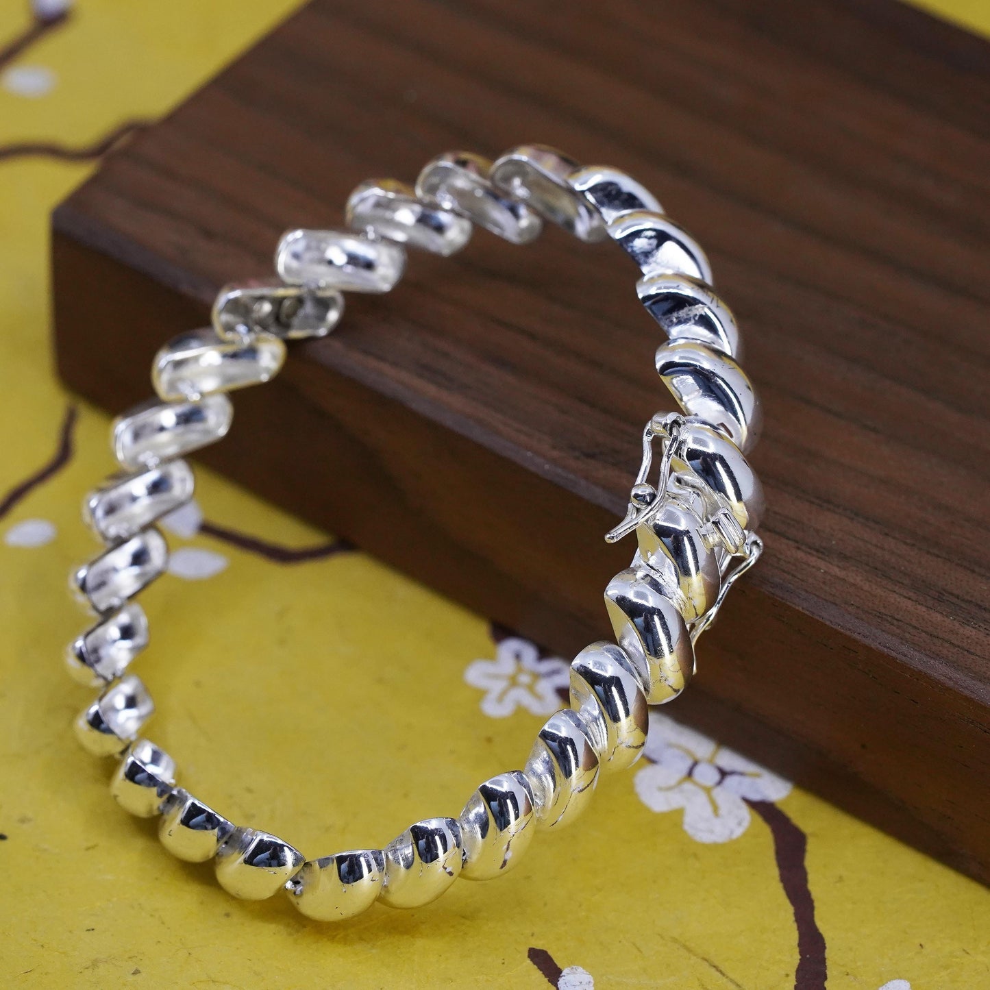 6.5” 10mm, Vintage Italian sterling silver link bracelet, 925 San Marco chain